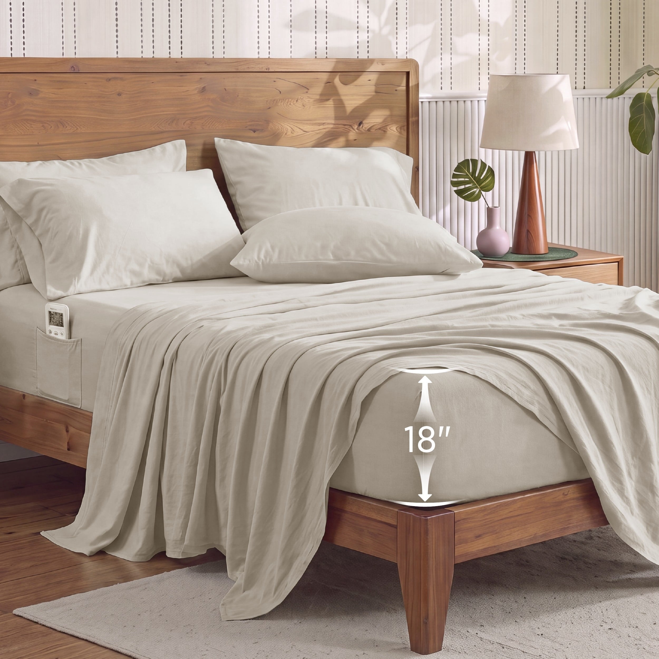 U by Bedsure Queen Sheets Set, 6 Pieces 18" Deep Pockets Soft Prewashed Microfiber Bed Sheets, Beige New