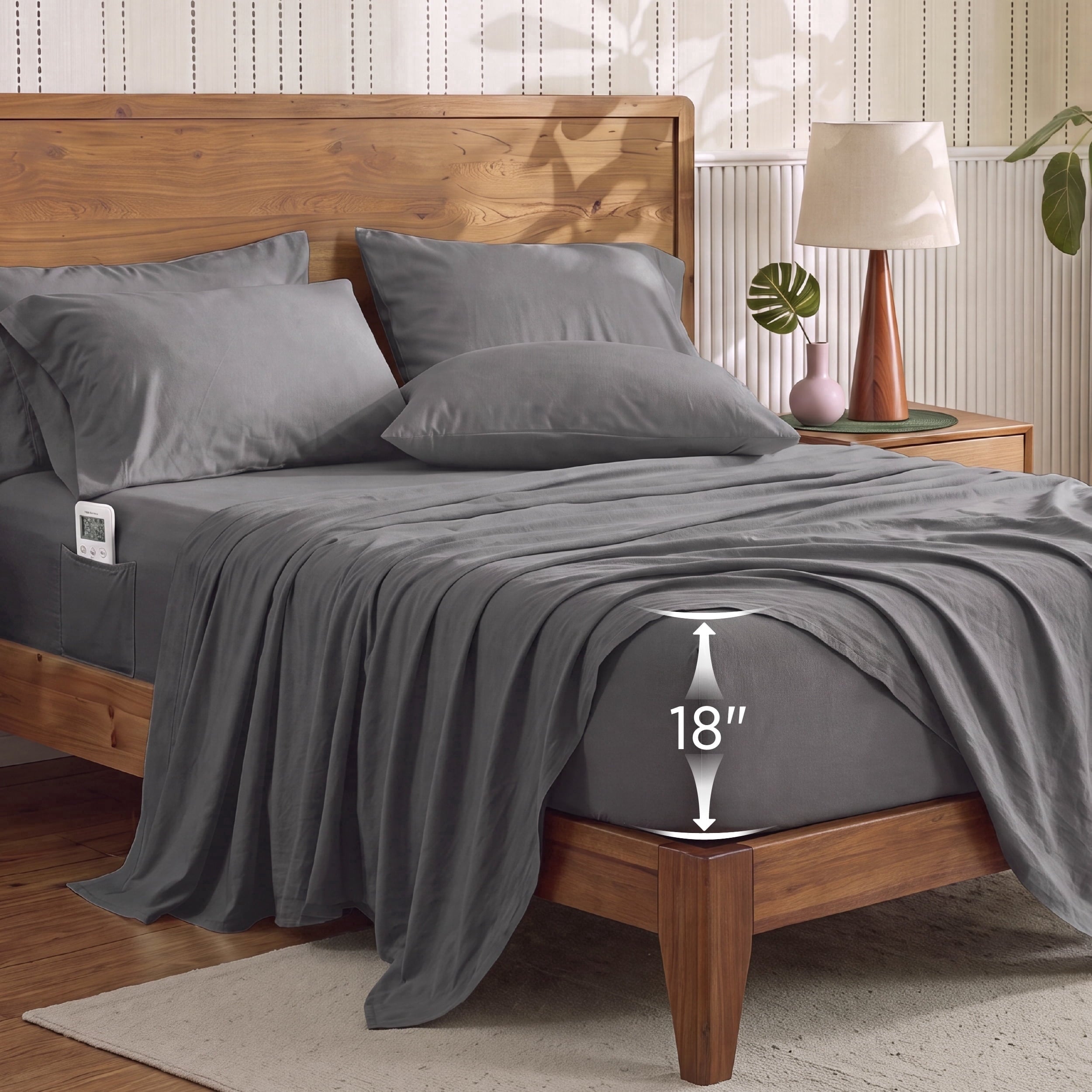 U by Bedsure Queen Sheets Set, 6 Pieces 18" Deep Pockets Soft Prewashed Microfiber Bed Sheets, Gray New