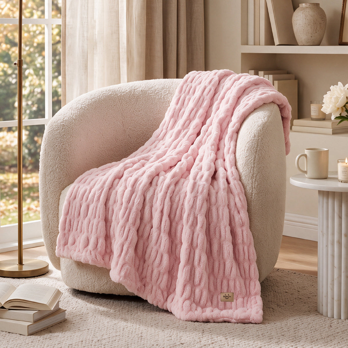 U by Bedsure Faux Fur Throw Blanket, Double-Sided 500GSM, Warm Soft Cozy, Machine Washable, 50x60 Winter Blanket, Pink New