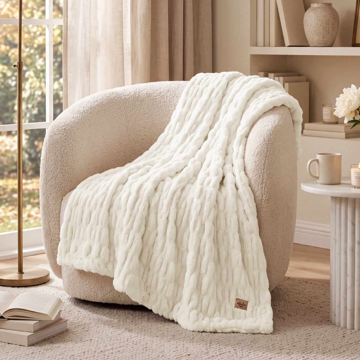 U by Bedsure Faux Fur Throw Blanket, Double-Sided 500GSM, Warm Soft Cozy, Machine Washable, 50x60 Winter Blanket, White New