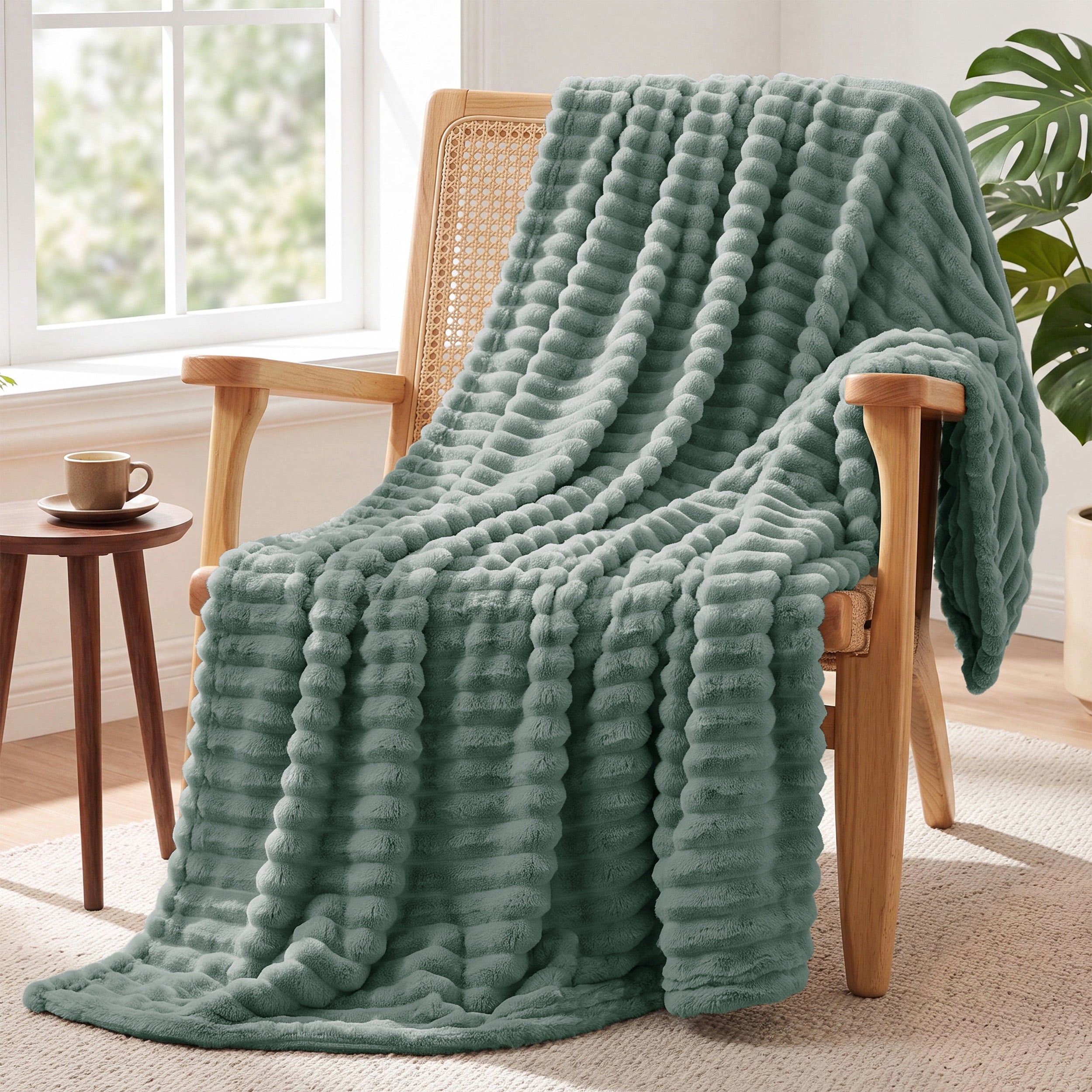 U by Bedsure Sage Green Throw Blanket for Couch - Cozy Soft Spring Blankets for Women, Fleece Throws Bed & Travel, 50x60 Inches, new