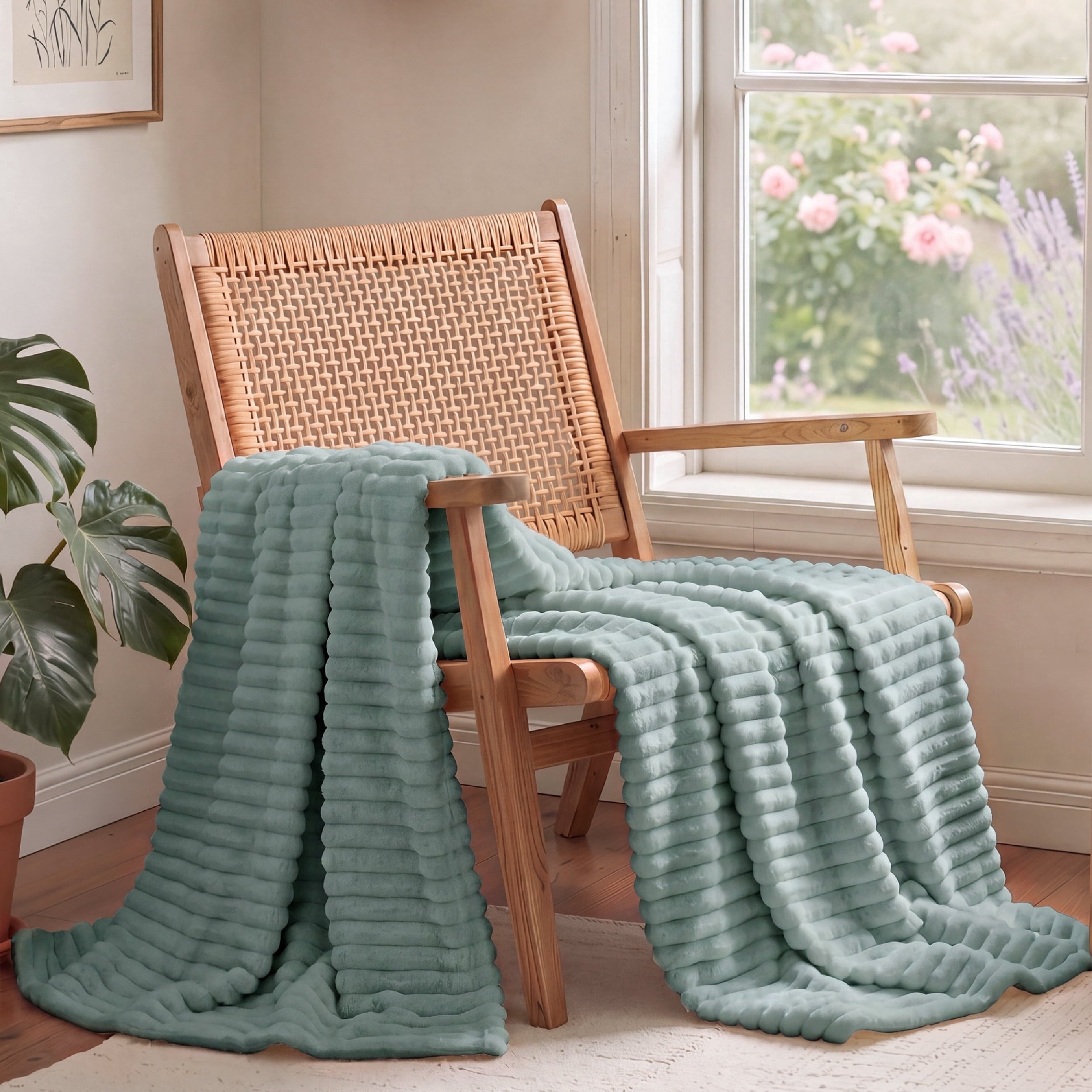 U by Bedsure Sage Green Fleece Twin/Twin-XL Blanket for Couch - Super Soft Cozy Blankets for Women, Girls, 60x80 inches, new