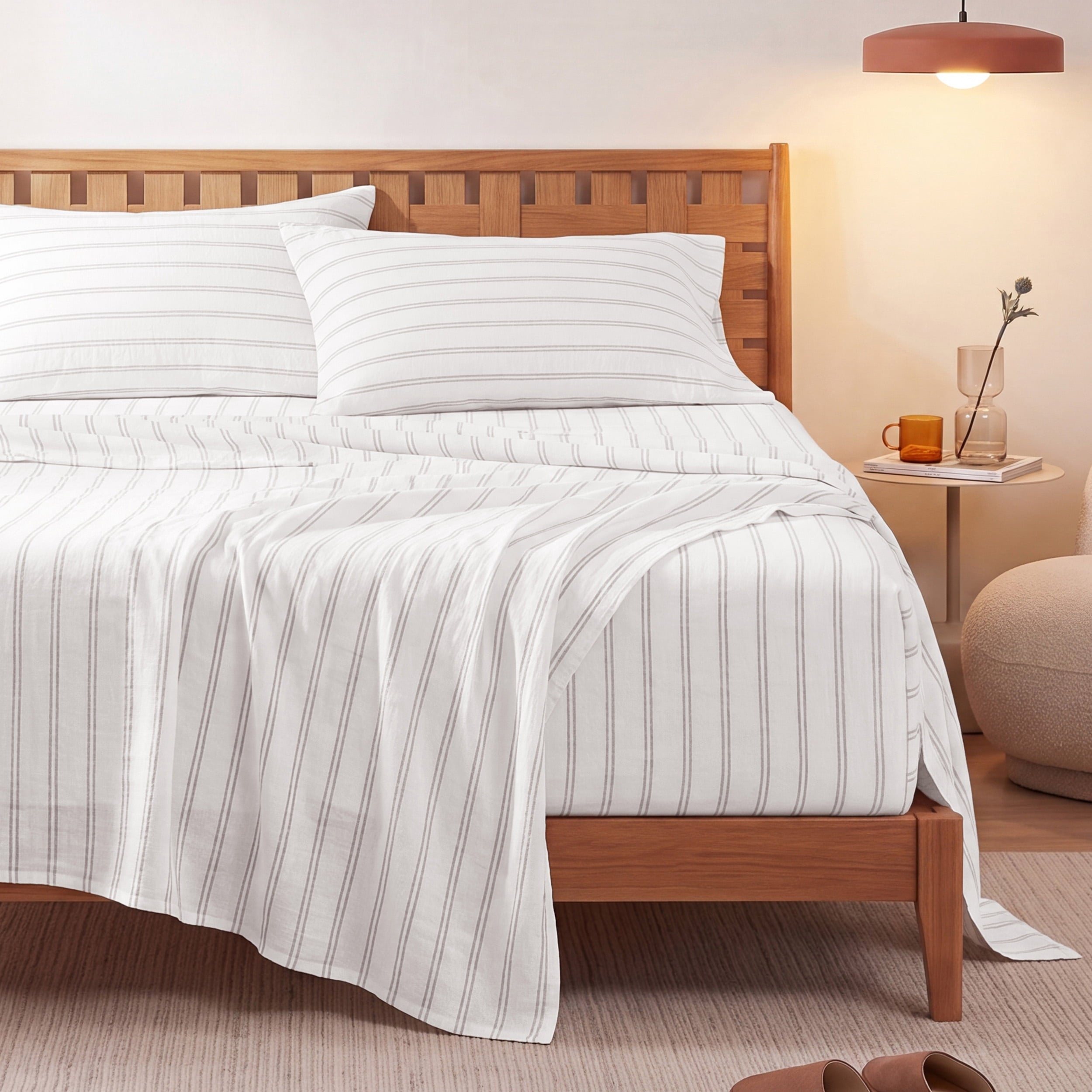 U by Bedsure Striped King Sheets Set, 4 Piece 16" Deep Pockets Soft Prewashed Microfiber Jacquard Bed Sheets, White New