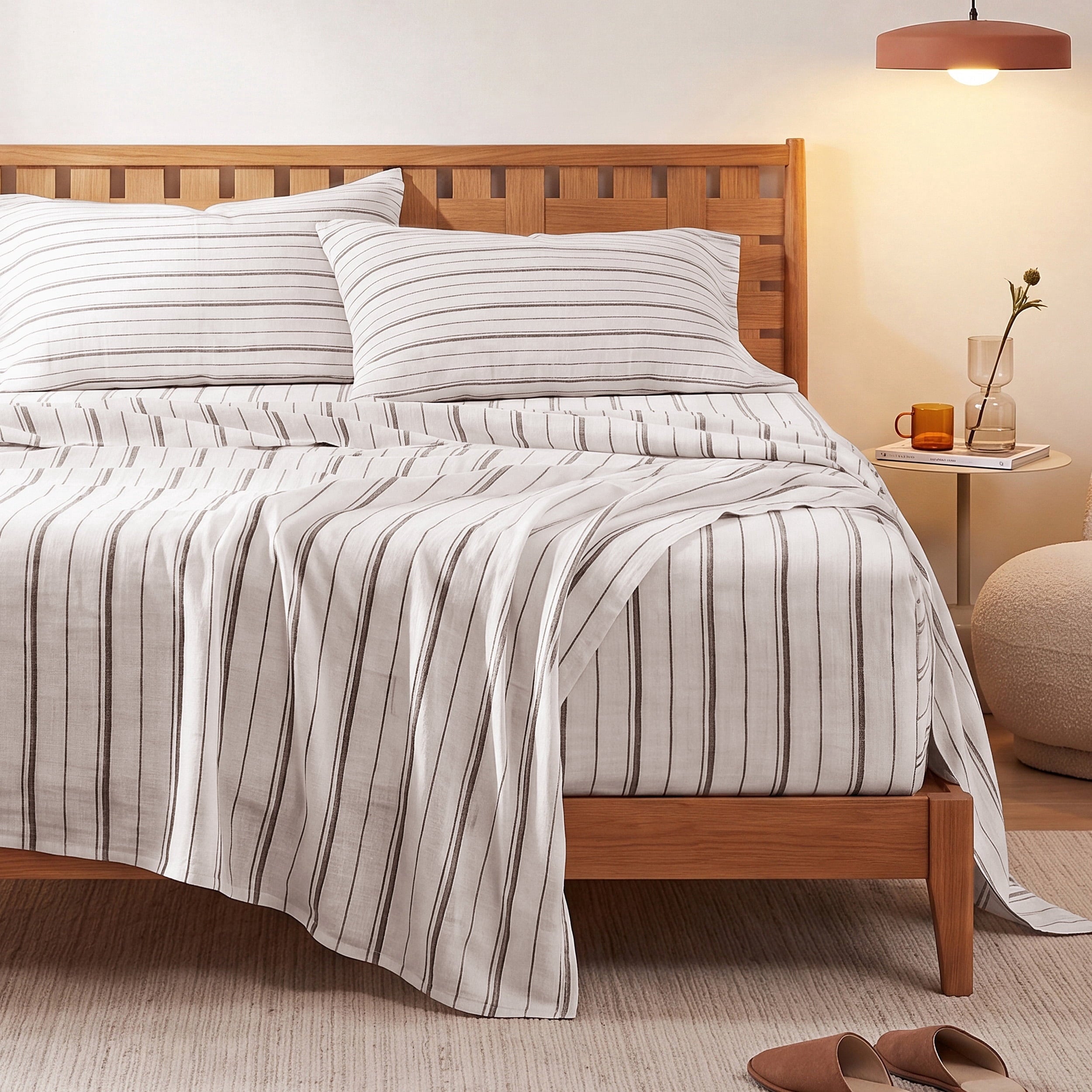 U by Bedsure Striped Queen Sheets Set, 4 Piece 16" Deep Pockets Soft Prewashed Microfiber Jacquard Bed Sheets, Beige New