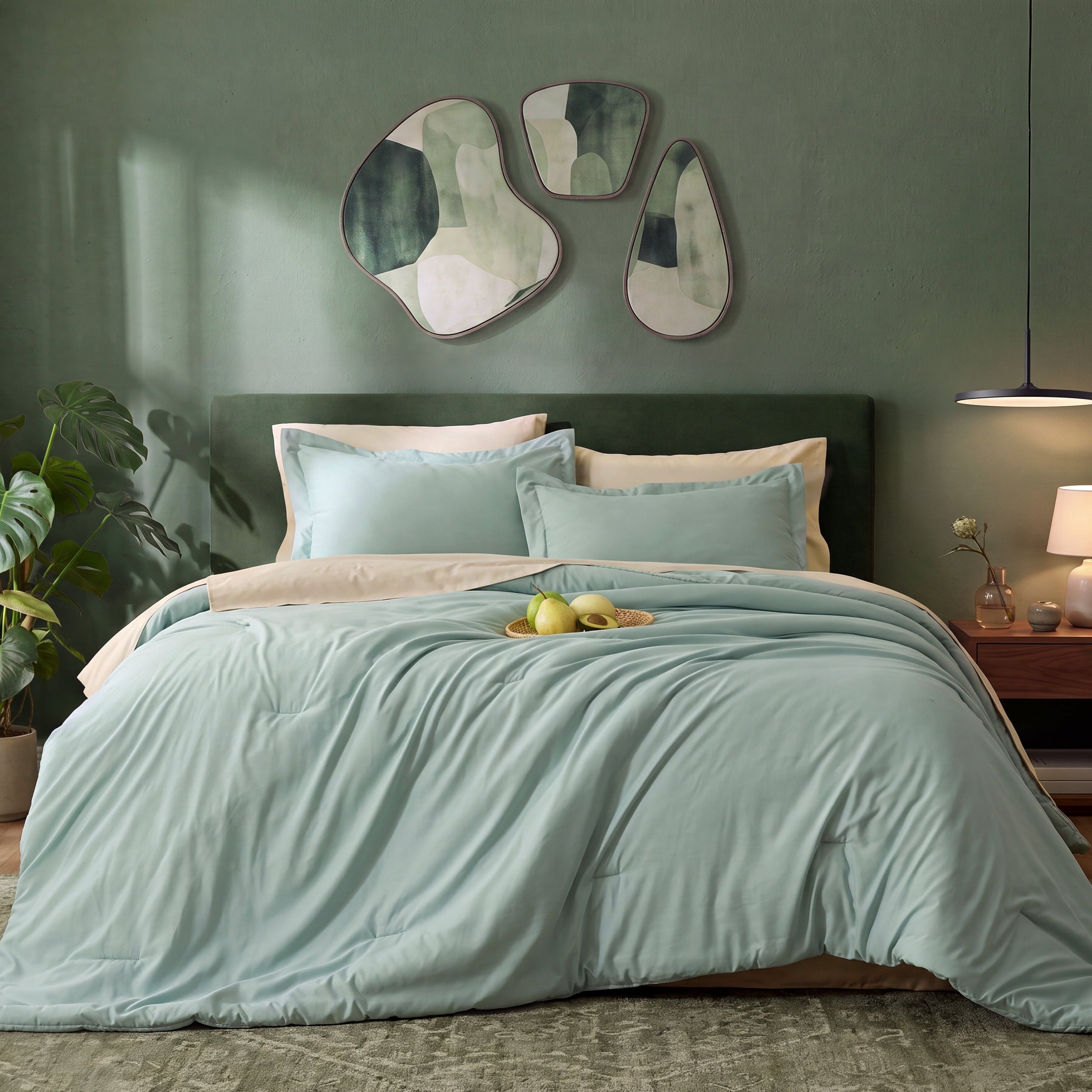 U by Bedsure Twin Comforter Set Sage Green, 5 Pieces Reversible Bed in a Bag, Boho Lightweight Dorm Bedding Set, Contrasting Design, new