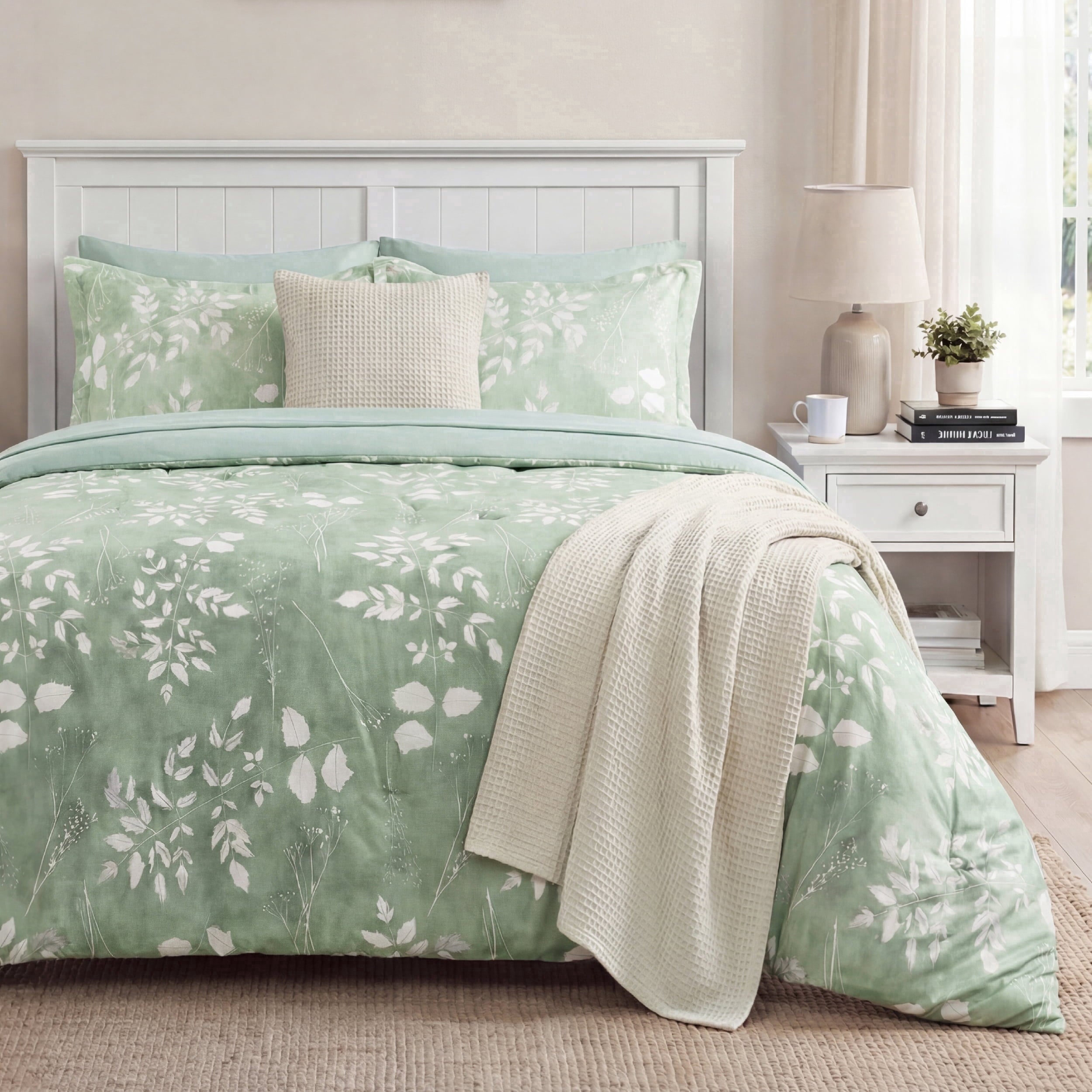 U by Bedsure Twin Comforter Set Sage Green, Bed in a Bag Twin Size Bedding, 5-Pieces Botanical Flowers Comforter, Sheets, Pillowcases & Shams
