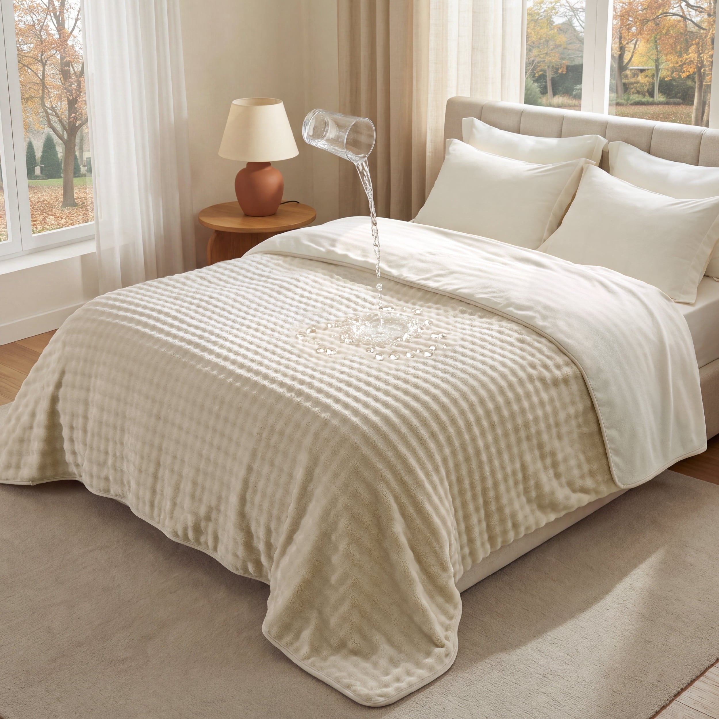 U by Bedsure Waterproof Throw Blanket Dual Sided Beige White Washable Sofa Throw New