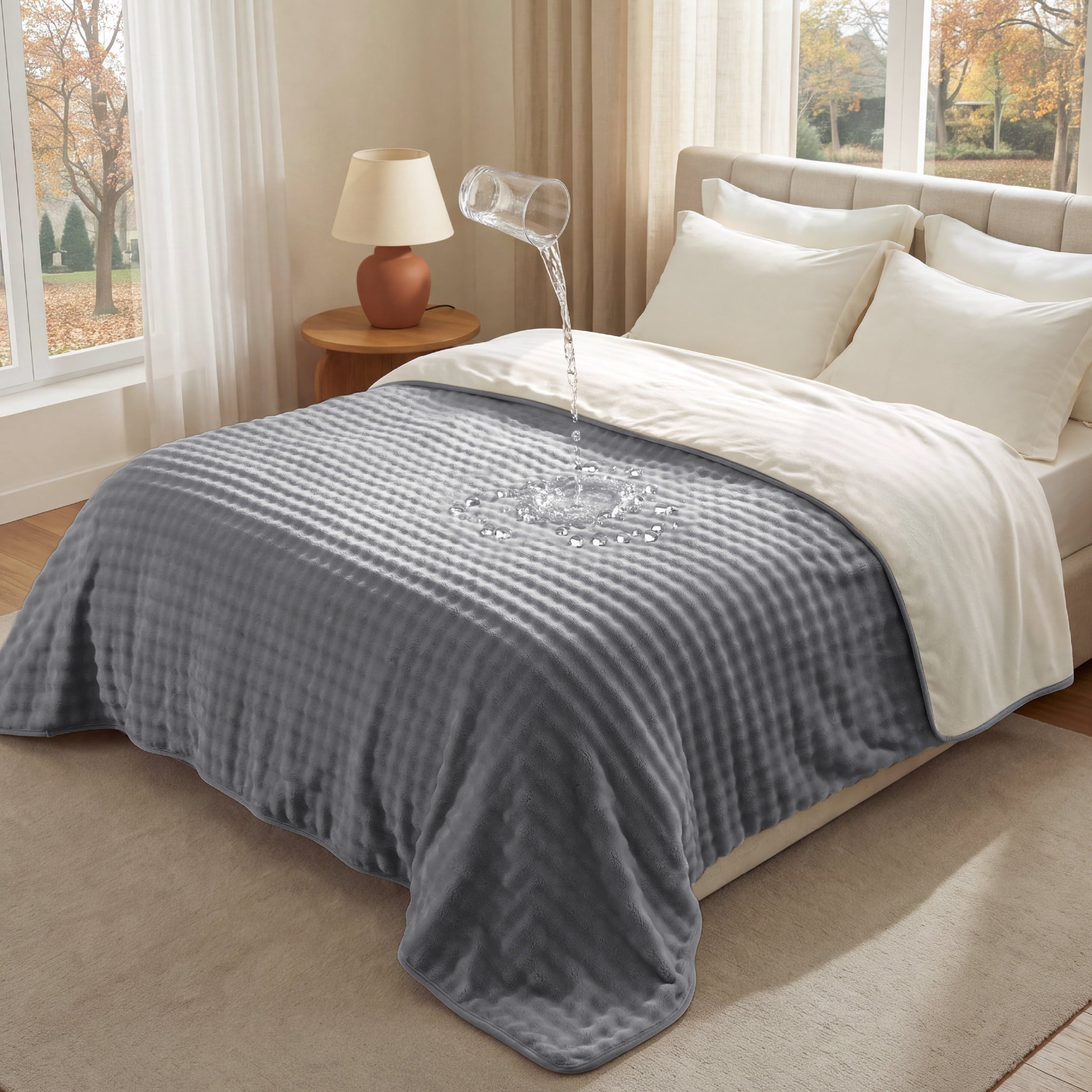 U by Bedsure Waterproof Throw Blanket Dual Sided Grey White Stain Resistant 50x60 New