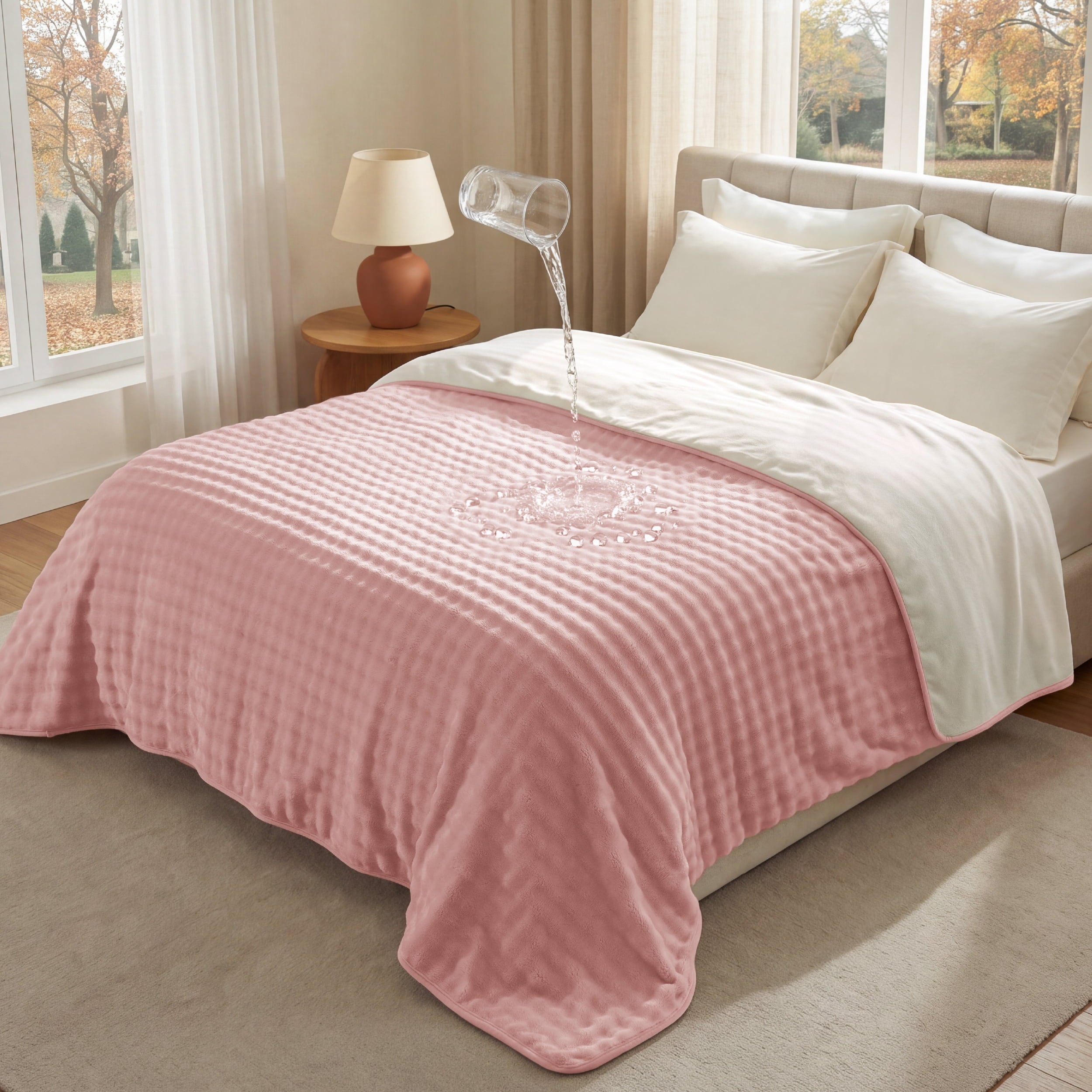 U by Bedsure Waterproof Throw Blanket Dual Sided Pink Beige Stain Proof Couch Throw New