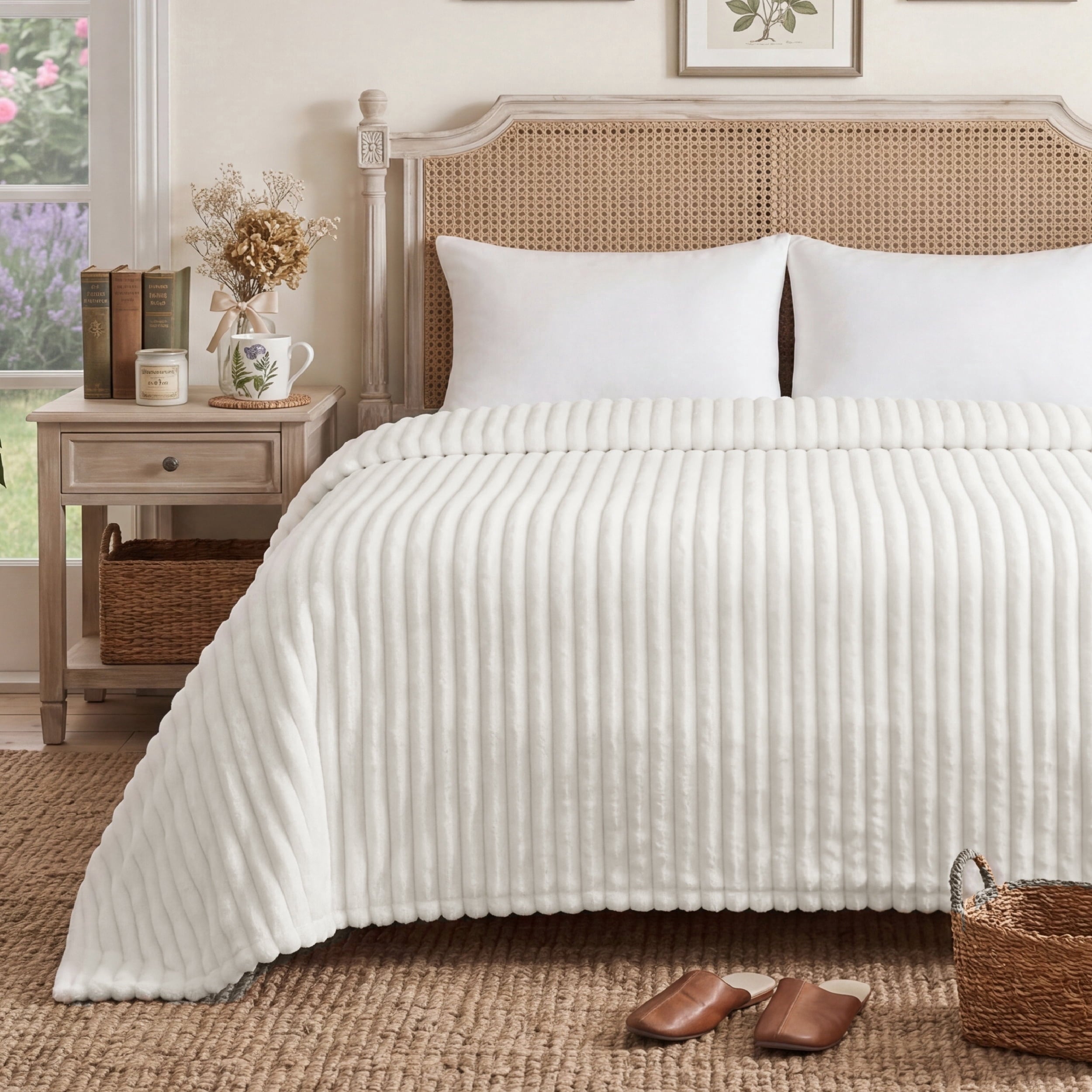 U by Bedsure White Fleece Queen Blanket for Couch, Super Soft Cozy Blankets for Women, Girls, 90x90 inches, new