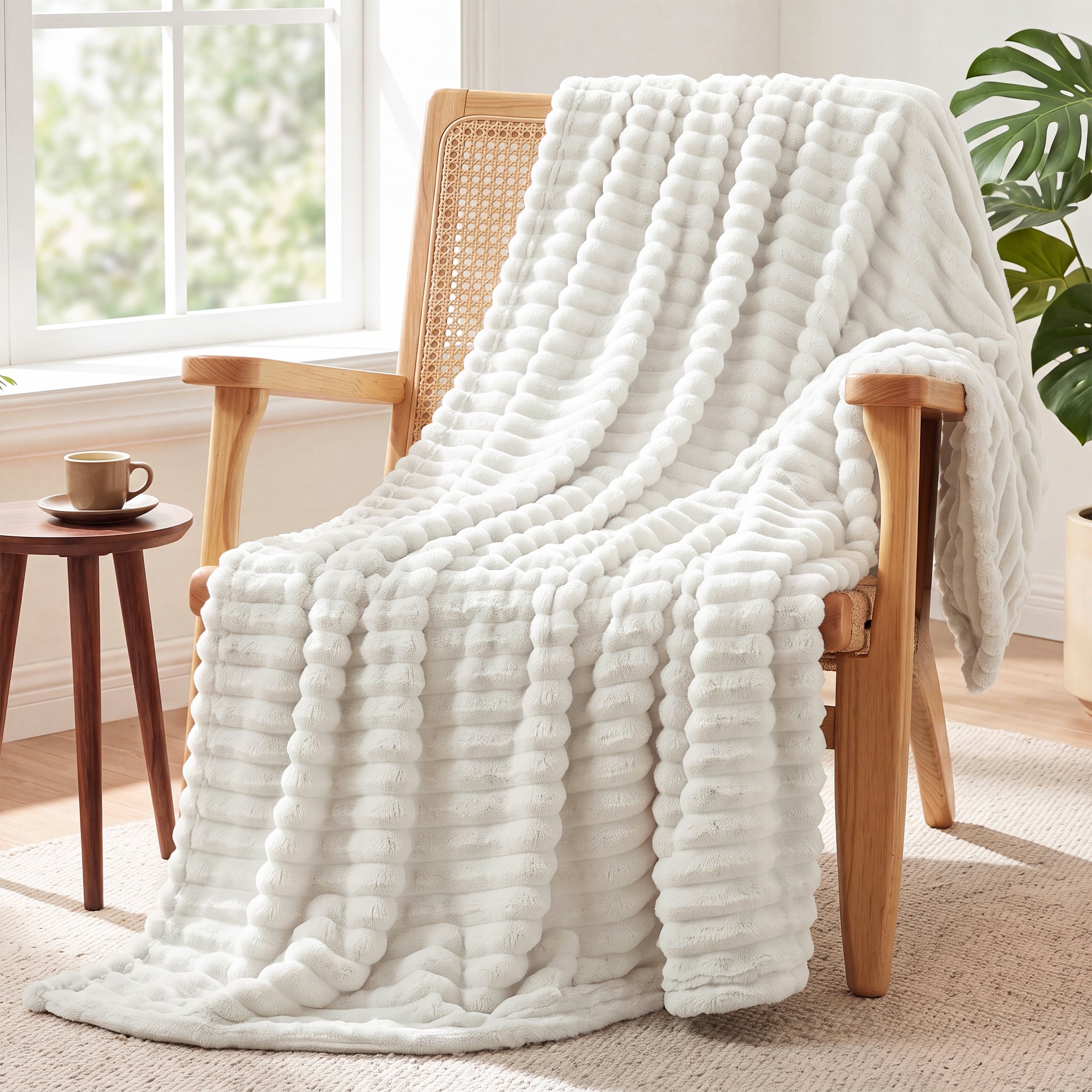 U by Bedsure White Fleece Throw Blanket for Couch, Super Soft Cozy Blankets for Women, Girls, Bed & Travel, 50x60 inches, new