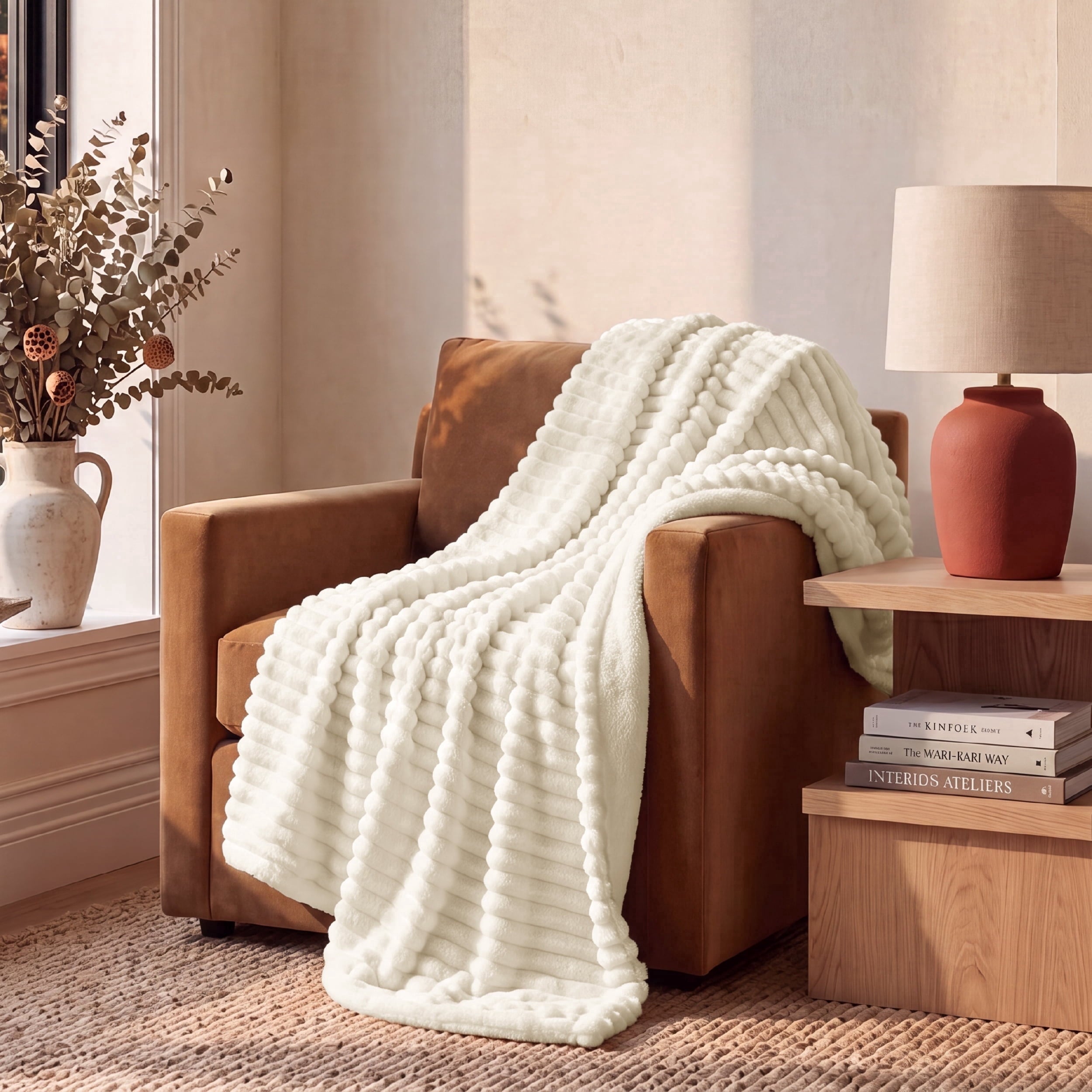 U by Bedsure Sherpa Throw 50x60 Inch, Textured Ribbed Fleece Throw for Couch, Soft Cozy Warm Throw for Bed and Sofa, White New
