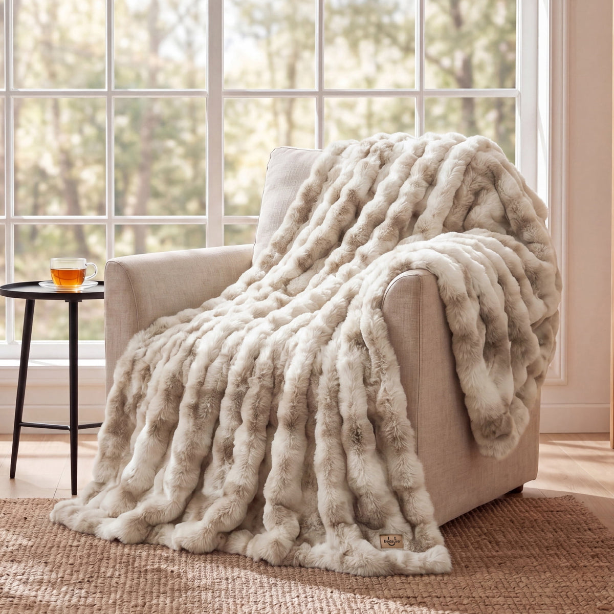 U by Bedsure Gentlesoft Fluffy Faux Fur Throw Blanket,Twin Size,Tie-Dye Taupe Couch Cover, Gift for Women & Teens, 60x80 inches New