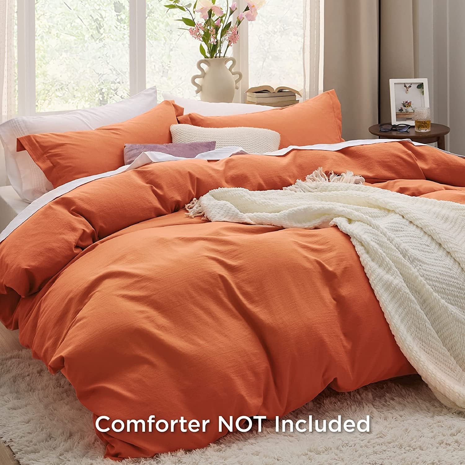 Cozy Comfort Burnt Orange Soft Prewashed Duvet Cover Queen 3 Pieces, 1 Duvet Cover 90x90 with Zipper Closure and 2 Pillow Shams