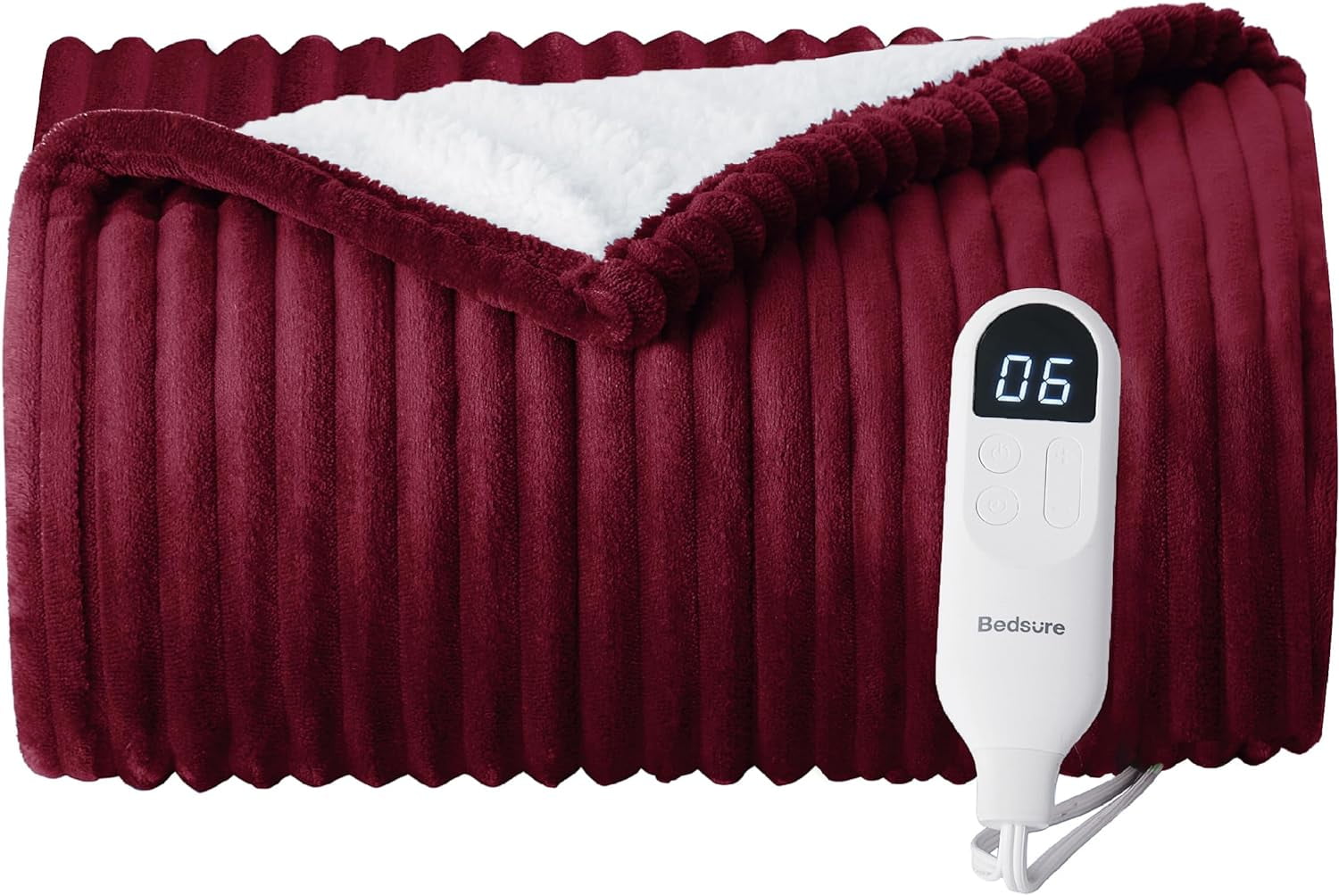 Cozy Comfort Electric Blanket Heated Throw - Soft Ribbed Flannel Heated Blanket, Fast Heating Electric Throw with 6 Heating Levels & 4 Time Settings, 3 Hours Auto-Off (50x60 inches, Burgundy)
