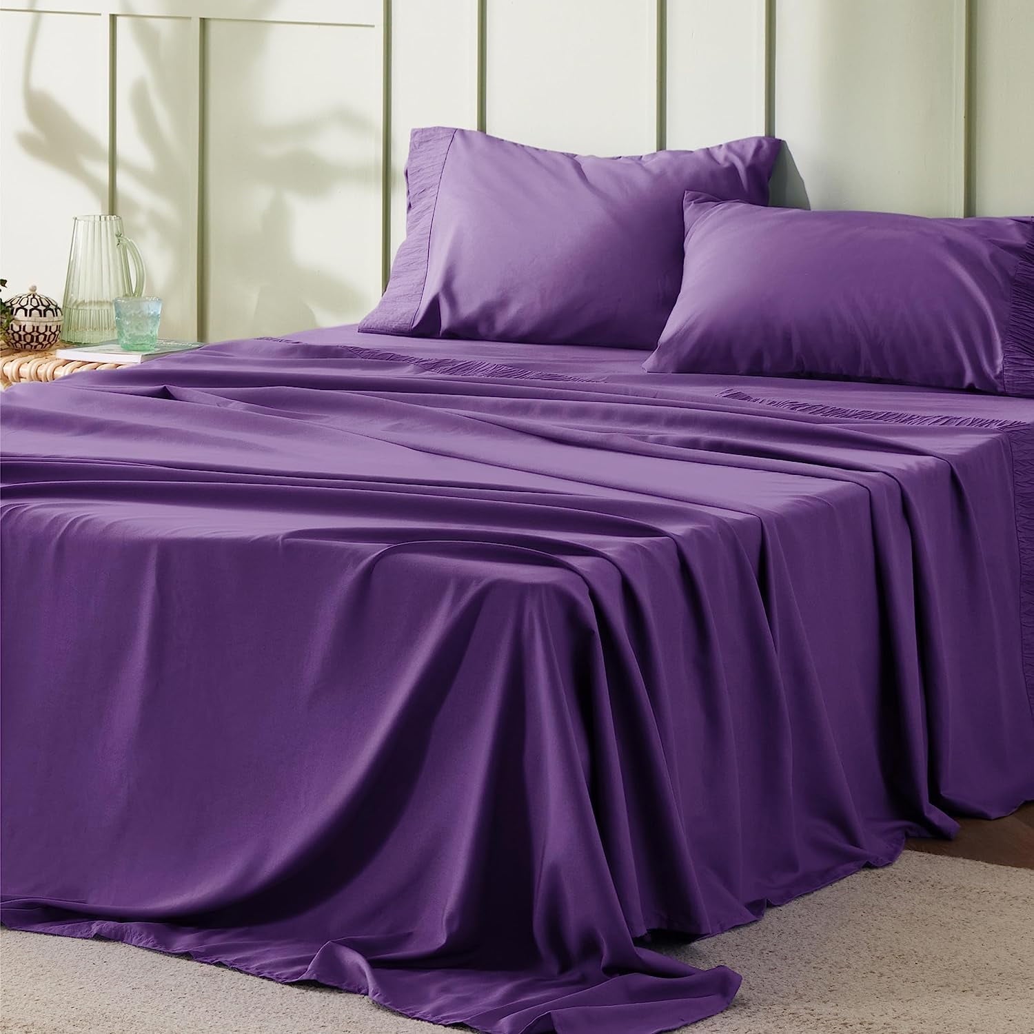 Cozy Comfort 3 Pieces Hotel Luxury Amaranth Purple Sheets Twinasy Care Polyester Microfiber material Cooling Bed Sheet Set