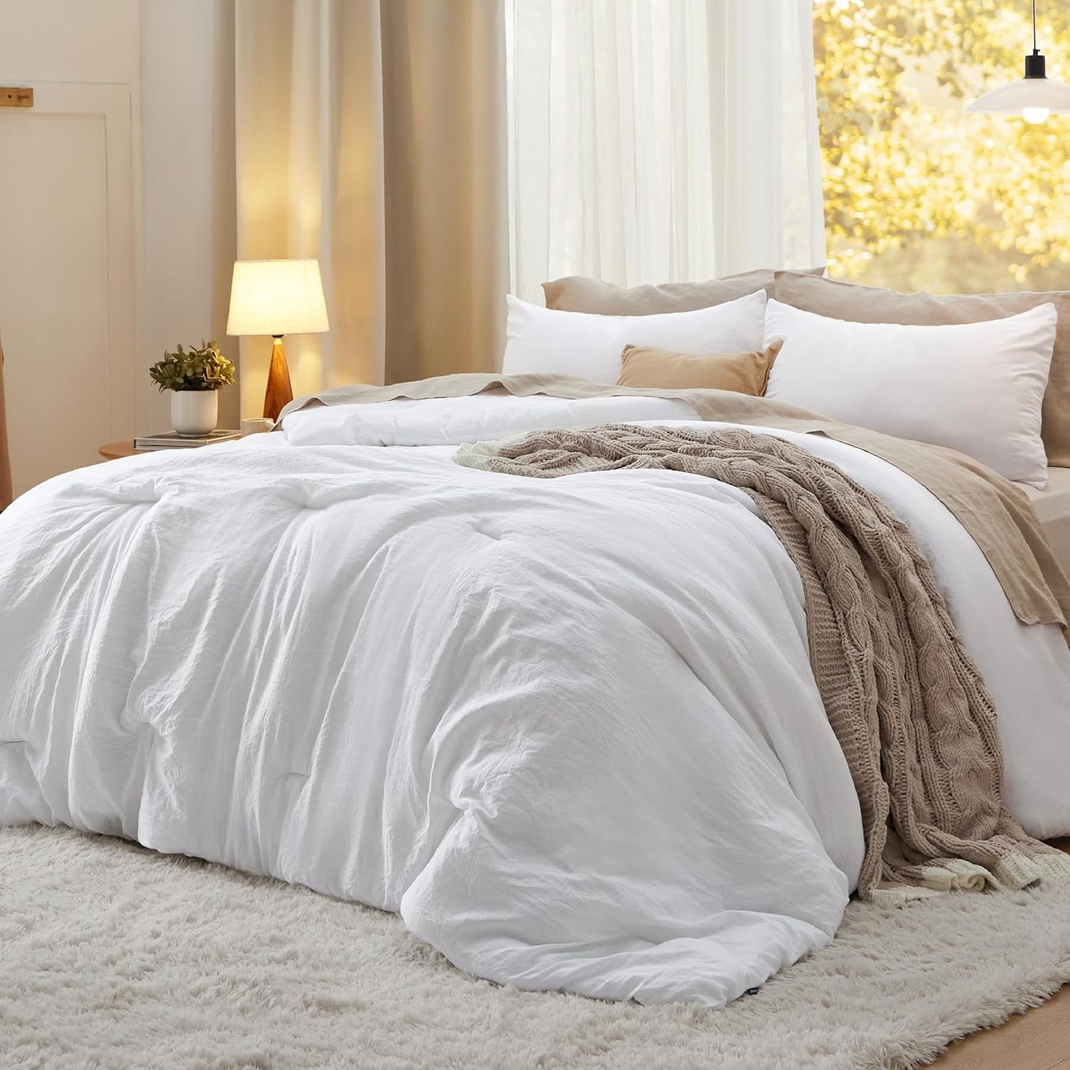 U by Bedsure King Size Comforter Set, White Soft Prewashed Bed Comforter for All Seasons, 3 Pieces Warm Bedding Sets, 1 Lightweight Comforter (104"x90") and 2 Pillowcases (20"x36")