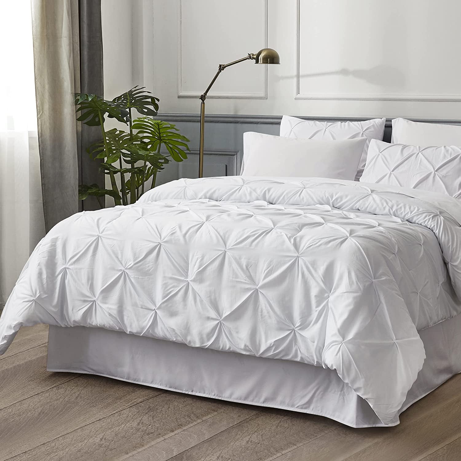 U by Bedsure White Full Comforter Sets - 7 Pieces Pintuck Bed Set , Bed in A Bag with Comforters, Sheets, Pillowcases & Shams