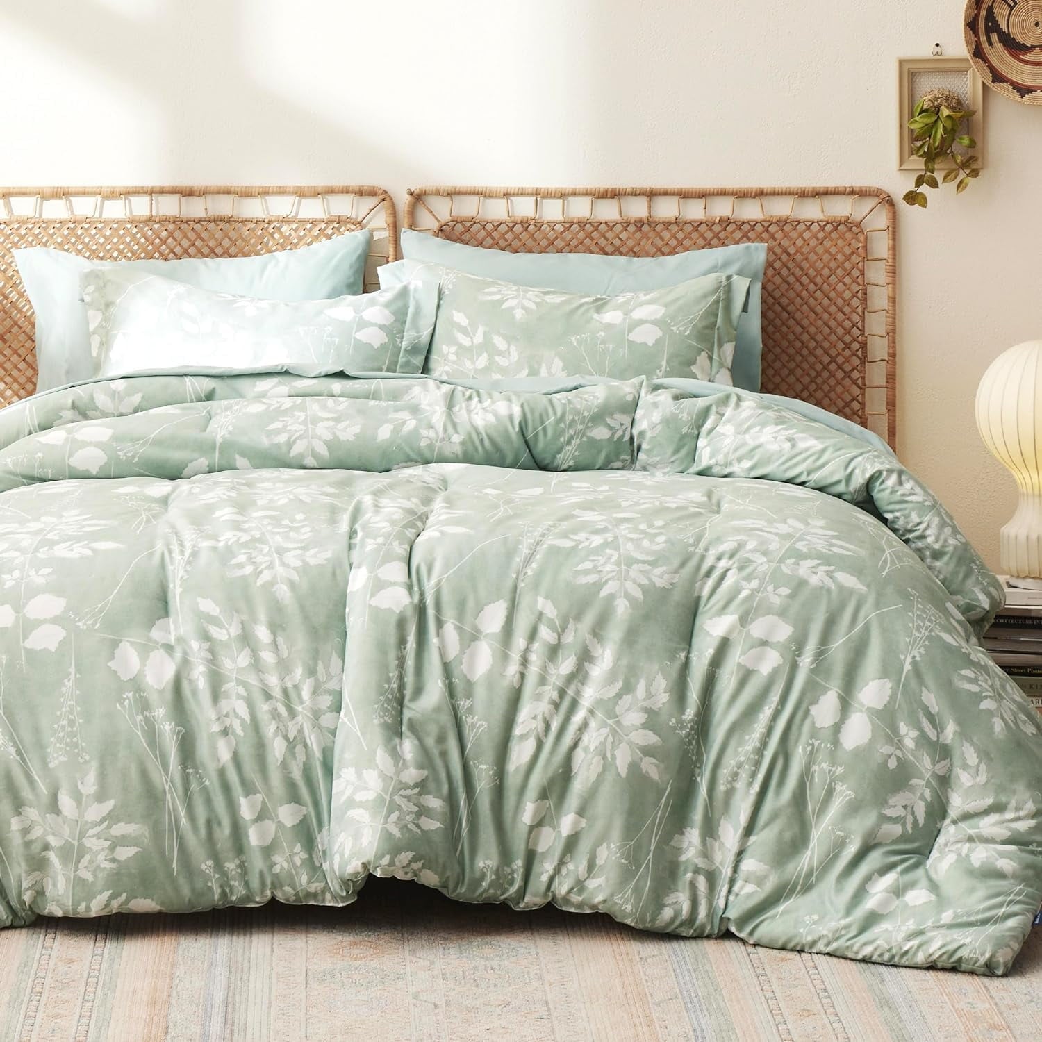 U by Bedsure King Comforter Set - 7 Pieces Sage Green Floral Bedding Sets King Bed in a Bag with Botanical Flowers Comforter, Sheets, Pillowcases & Shams