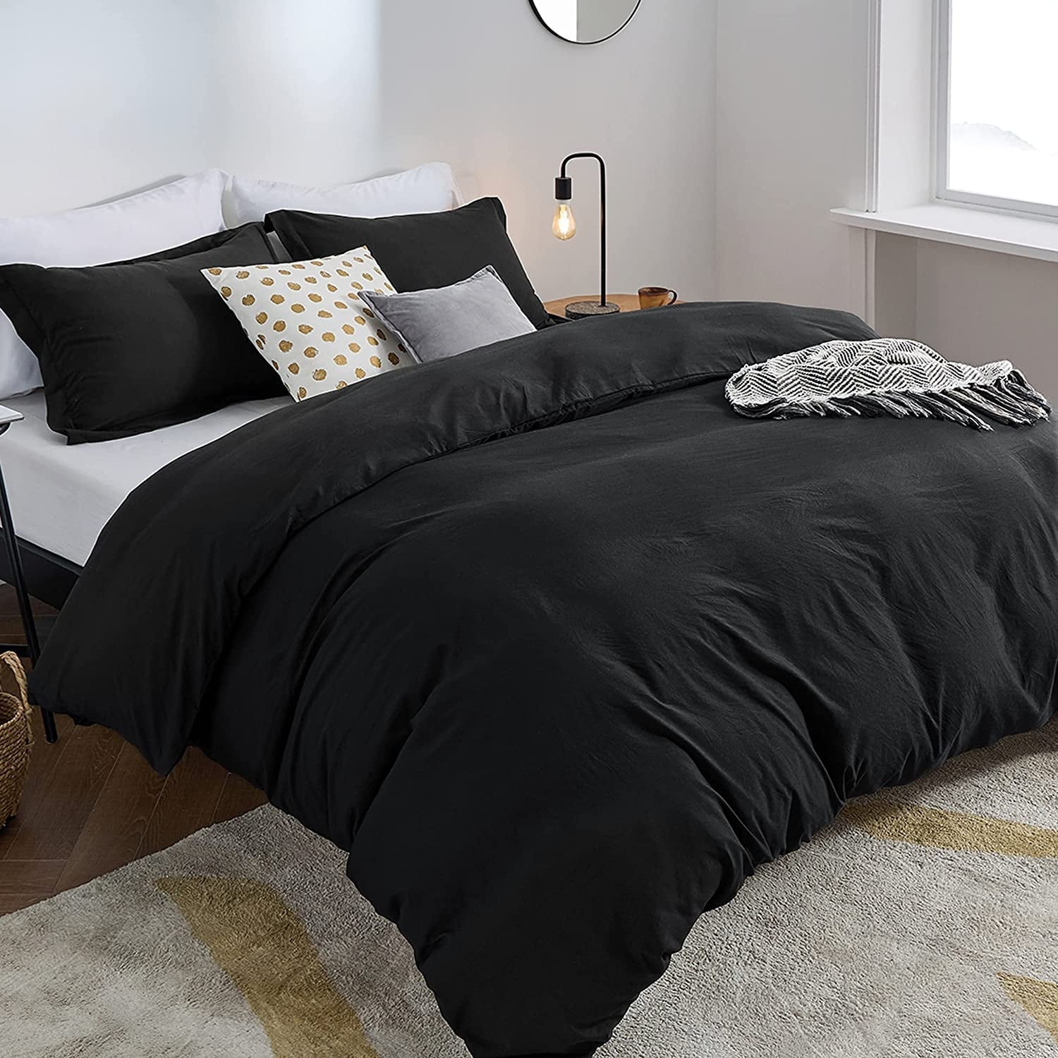 Cozy Comfort California King Washed & Soft Duvet Cover Set 3 Pieces with Zipper Closure, 1 Duvet Cover 104x98 inches and 2 Pillow Shams, Black