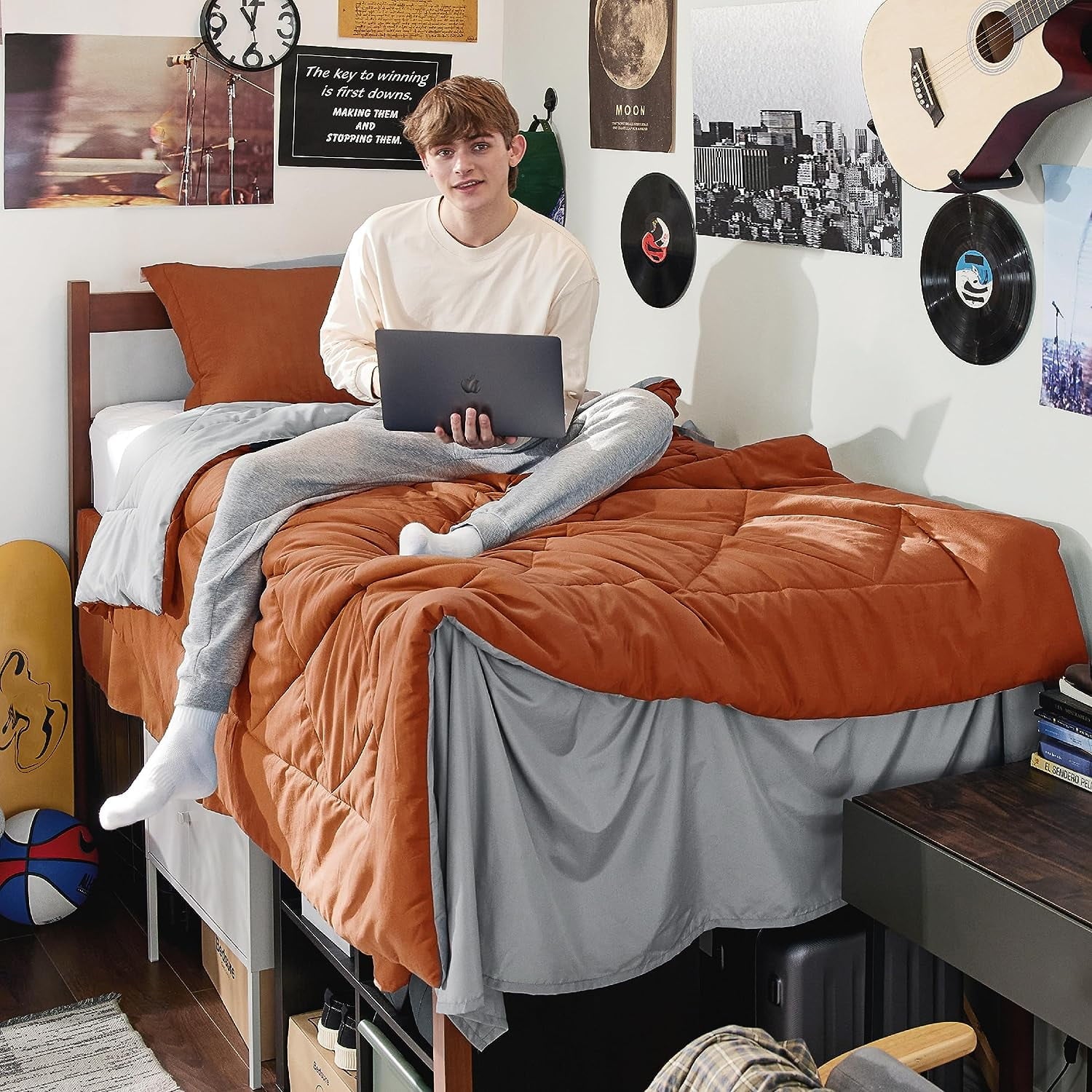 Cozy Comfort Burnt Orange Twin Comforter Set  5 Pieces Reversible Twin Bed in a Bag Twin Bed Set with Comforters Sheets Pillowcase Sham Twin Bedding Sets