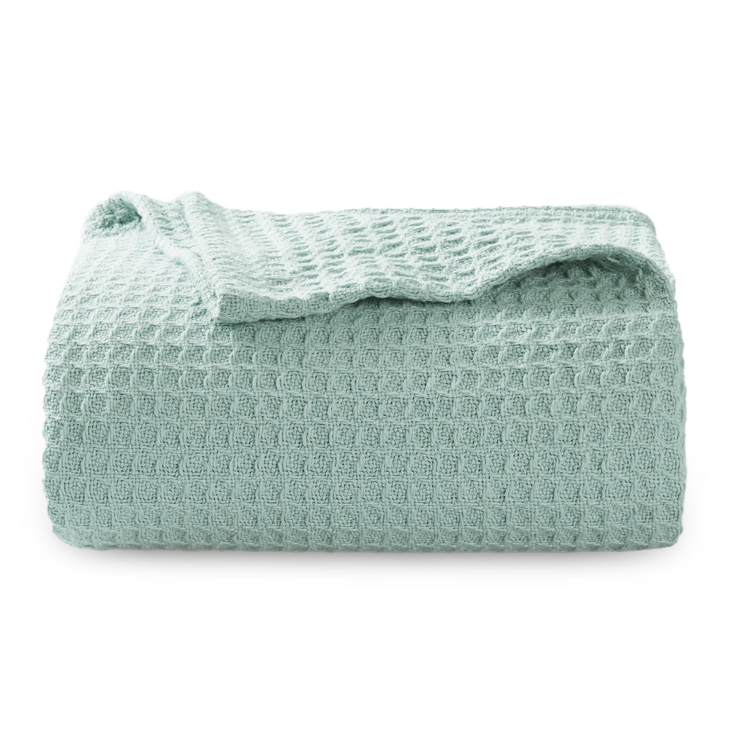 Cozy Comfort 100% Cotton Blankets Twin-XL Mint Green - Waffle Weave Blankets for All Seasons, 66x90 inches
