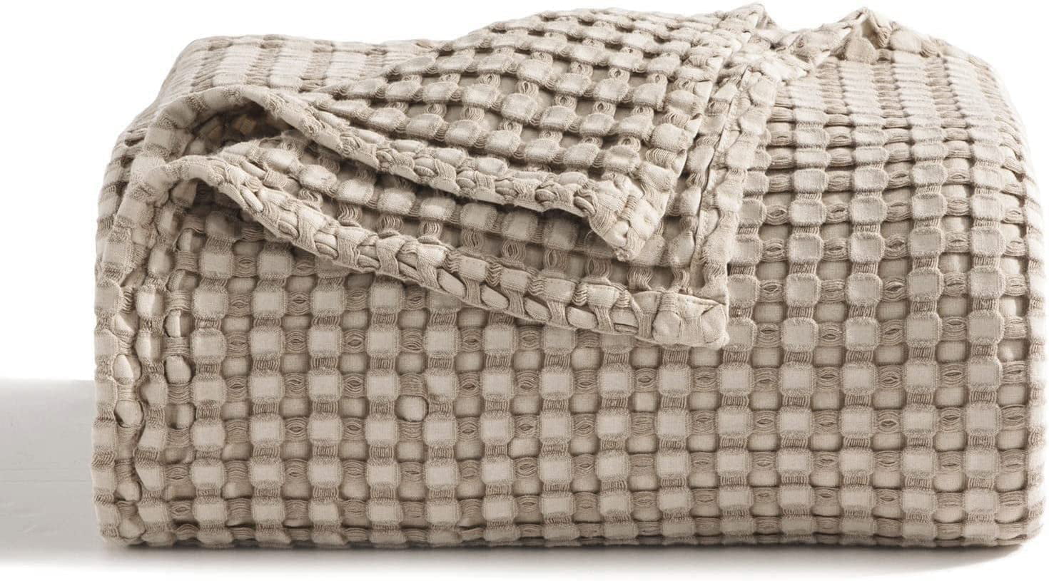 U by Bedsure Queen Cooling Cotton Waffle Blanket, Rayon Derived From Bamboo, Taupe,90X90 Inches