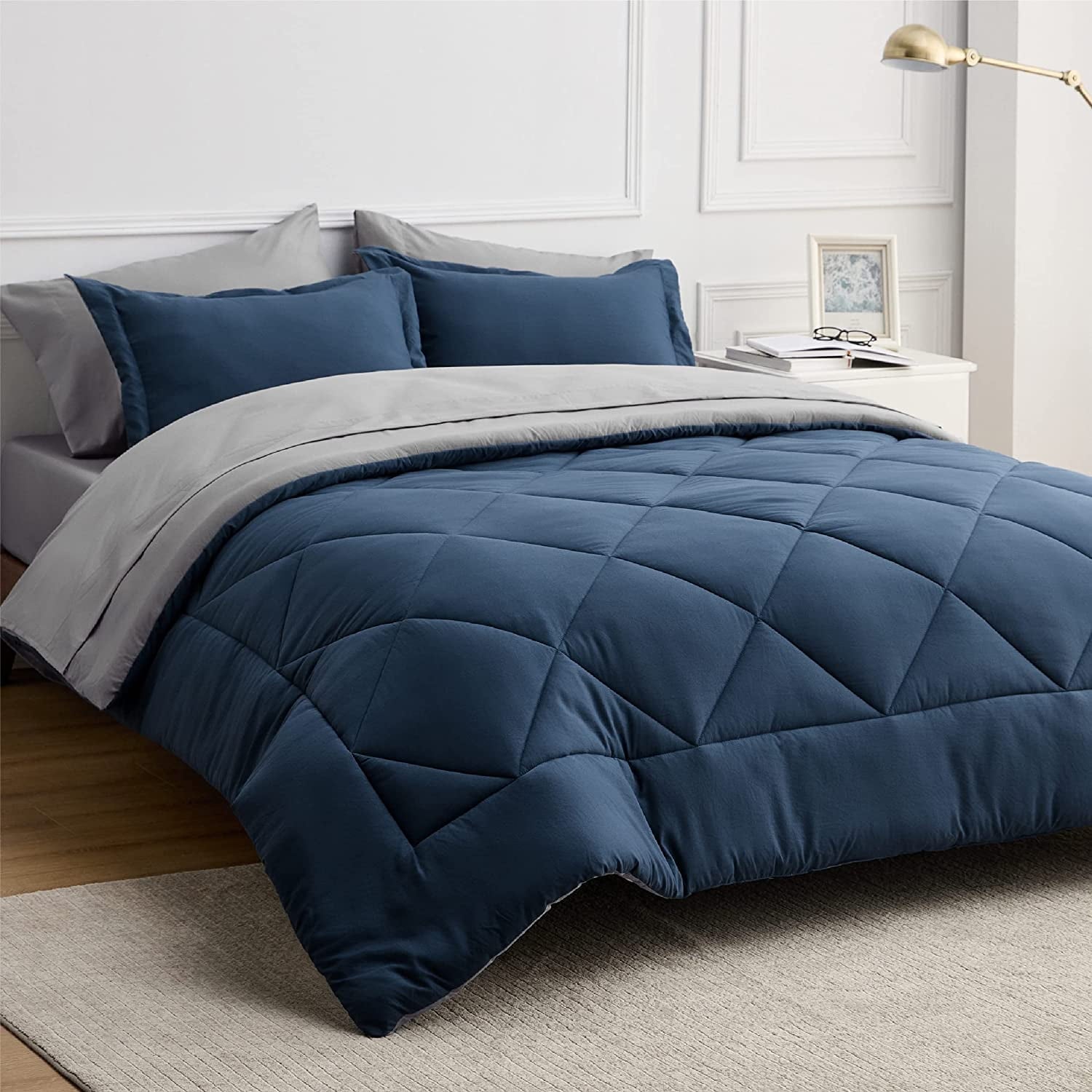 Cozy-Comfort-Modern-7-Pieces-Fashion-Navy-Comforter-Bed-In-A-Bag-Full