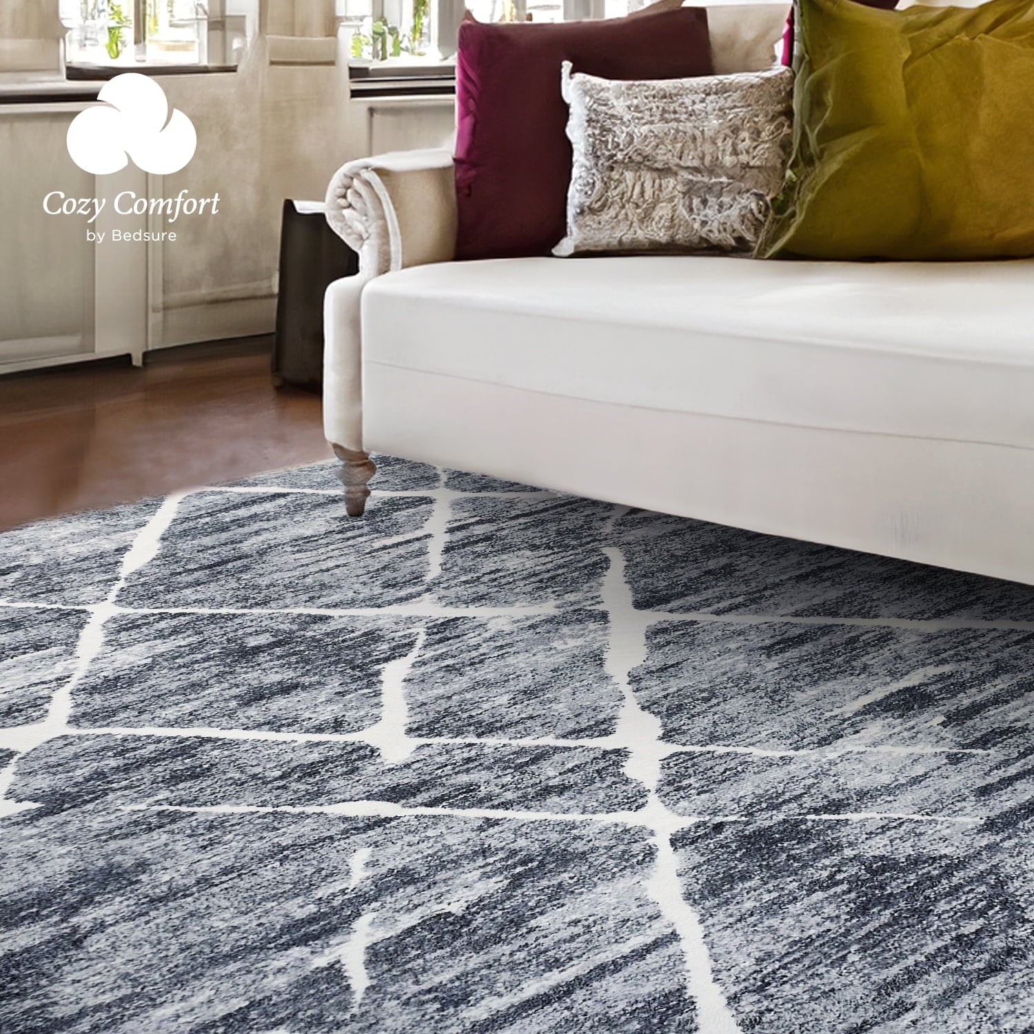 Cozy Comfort 5x7 Area Rugs for Living Room, Machine Washable Modern Style Rug, Non-Slip Backing, Non-Shedding, Low Pile Easy Care Throw Rugs for Bedroom Dining Room, Charcoal Gray