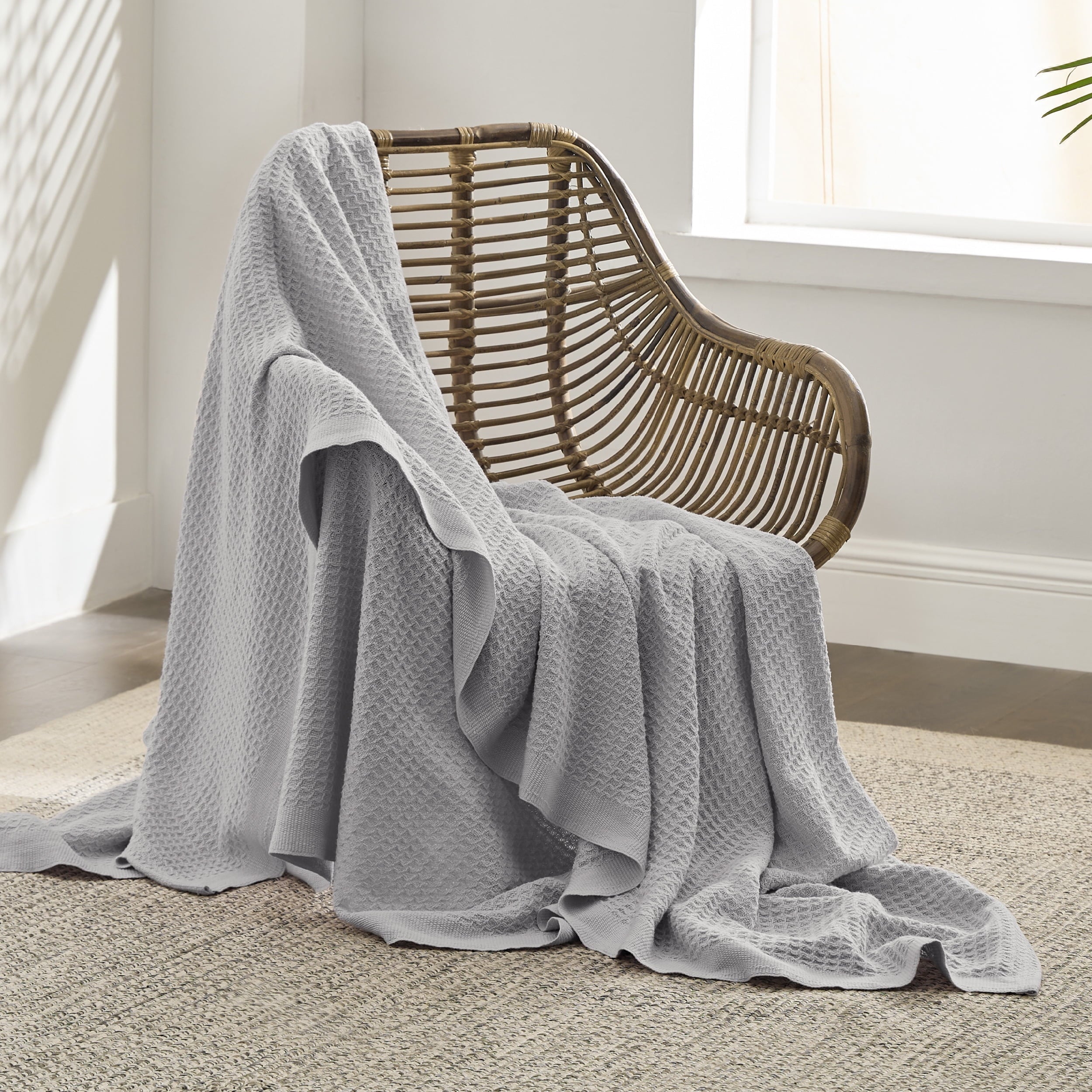 Cozy Comfort 100% Cotton Blankets Twin-XL Grey - Waffle Weave Blankets for All Seasons, 66x90 inches