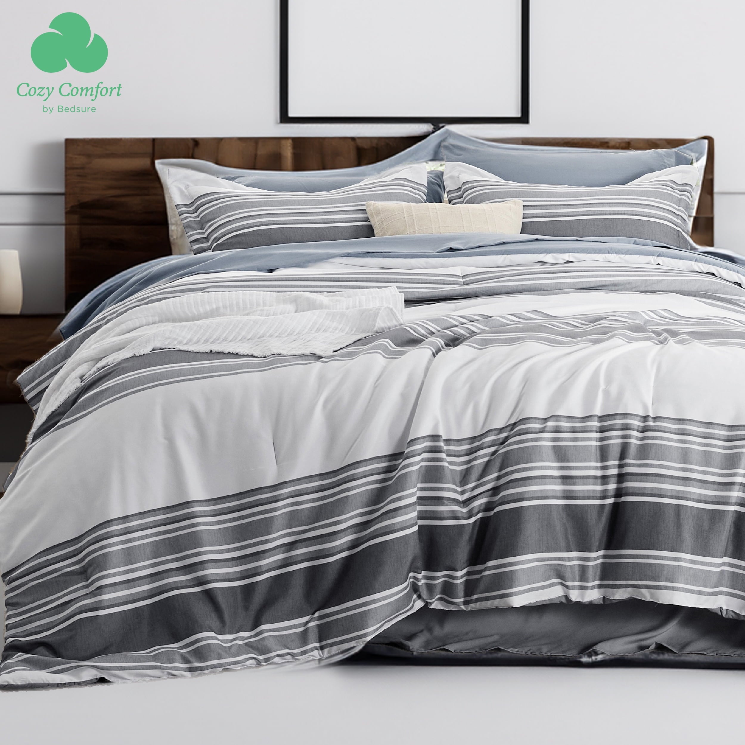 Cozy Comfort by Bedsure Bed in a Bag Full 7 Pieces - Striped Beddding Sets, Full Comforter Sets with Comforter, Fitted Sheet, Flat Sheet, Pillowcase & Shams