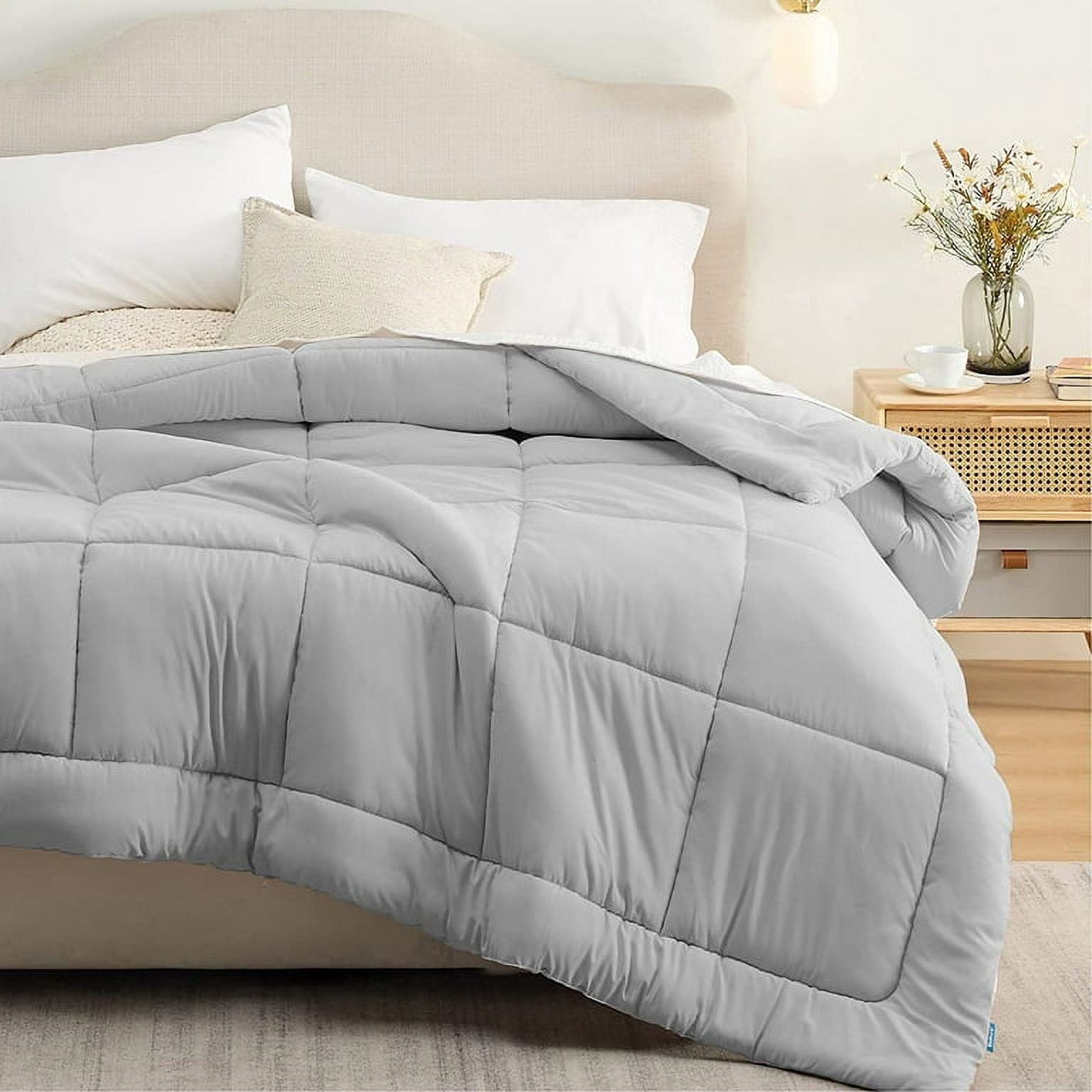 Cozy Comfort All Season Down Alternative Comforter Duvet Insert Quilted Light Grey All Season Bed Comforter Twin XL 68x92 inches