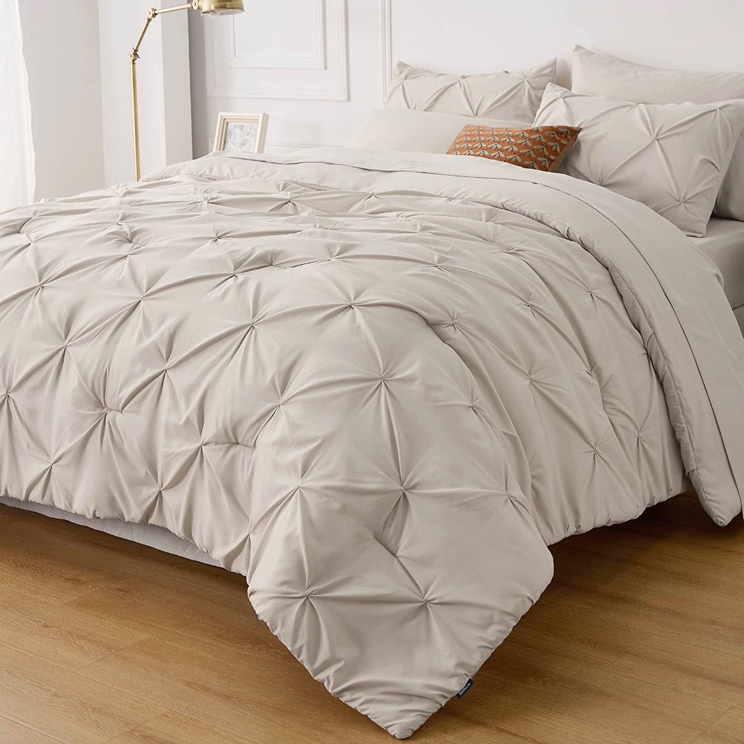 U by Bedsure Cal King Comforter Set Beige - 7 Pieces Pintuck Bed In A Bag, Bed Set With Comforters, Sheets, Pillowcases & Shams