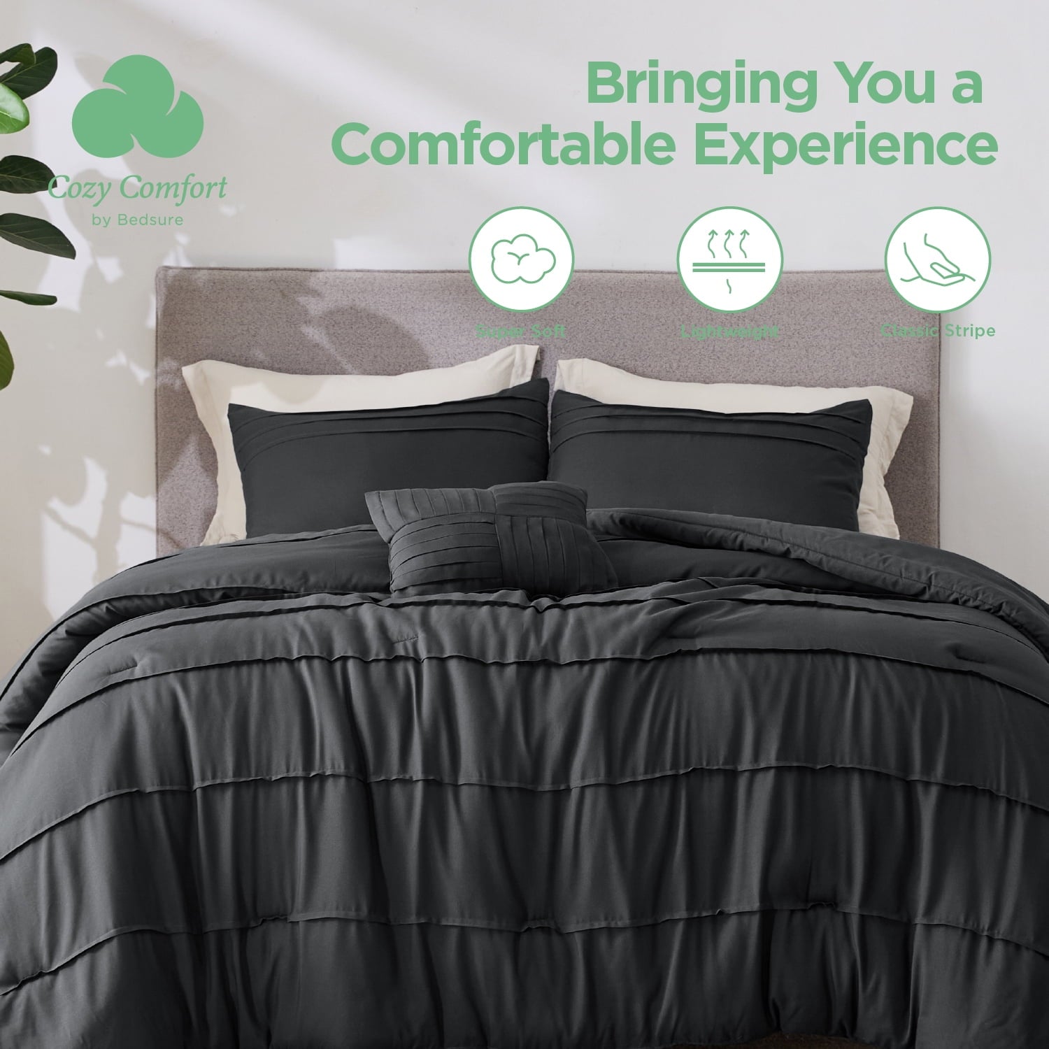 Cozy Comfort 4 Piece Bed-In-A-Bag,King,Dark Gray