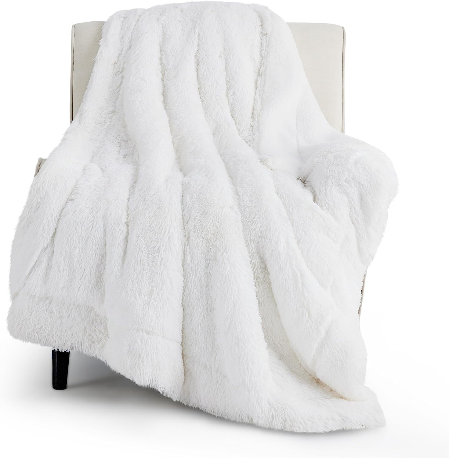 Cozy Comfort Faux Fur Twin Blankets White - Fluffy Blankets & Throws Shaggy Blanket, 60x80 inches