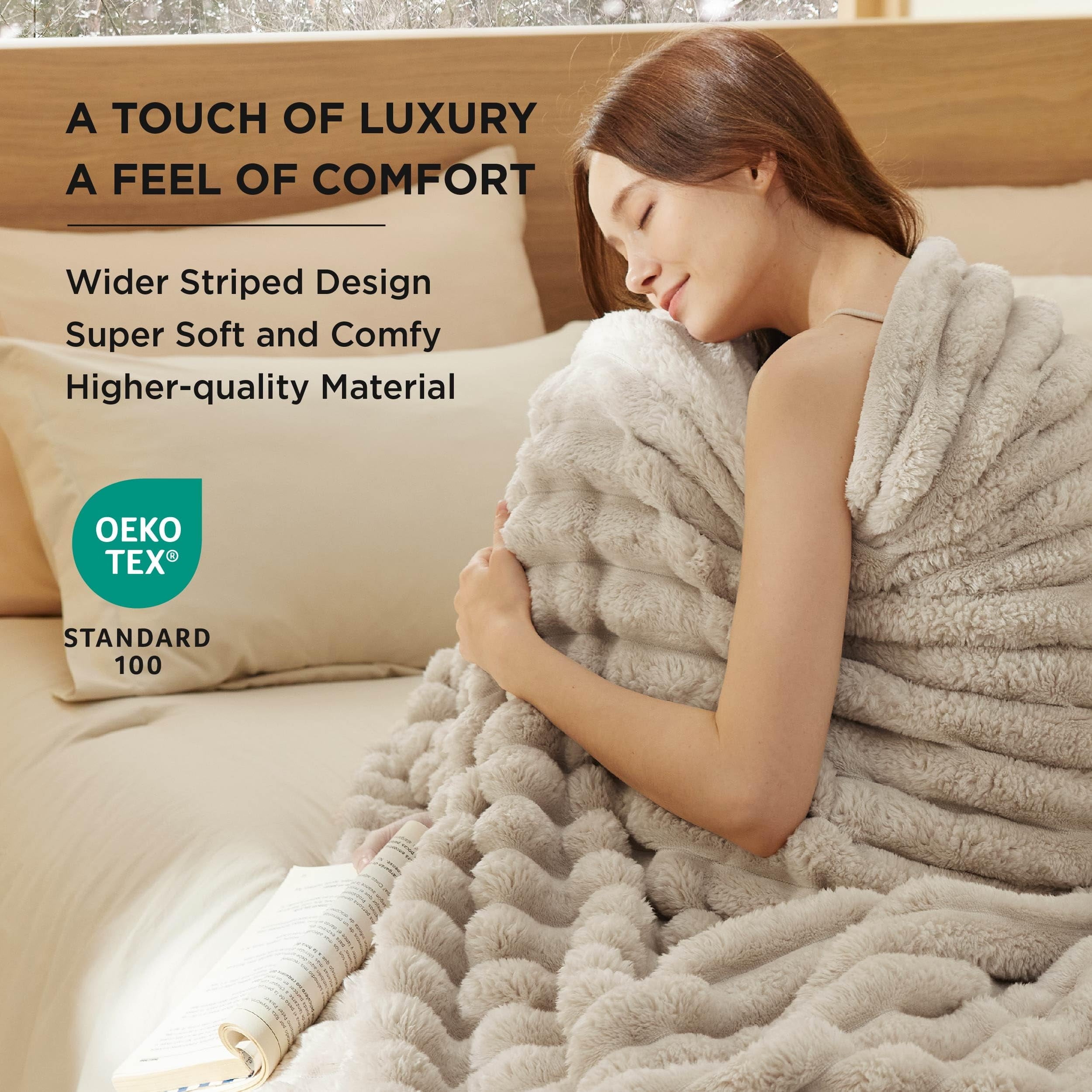 Cozy Comfort Blankets Queen Size for Bed Wider Striped Cute Large Fleece Throws for Girls Linen 90x90 inches