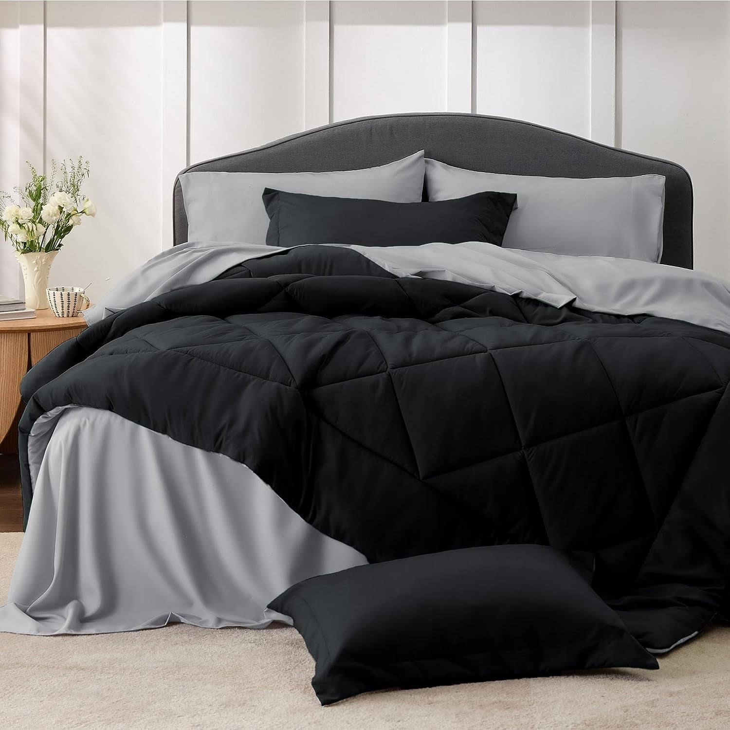 Cozy Comfort 7-Pieces Black Comforter Bed-In-A-Bag, Full