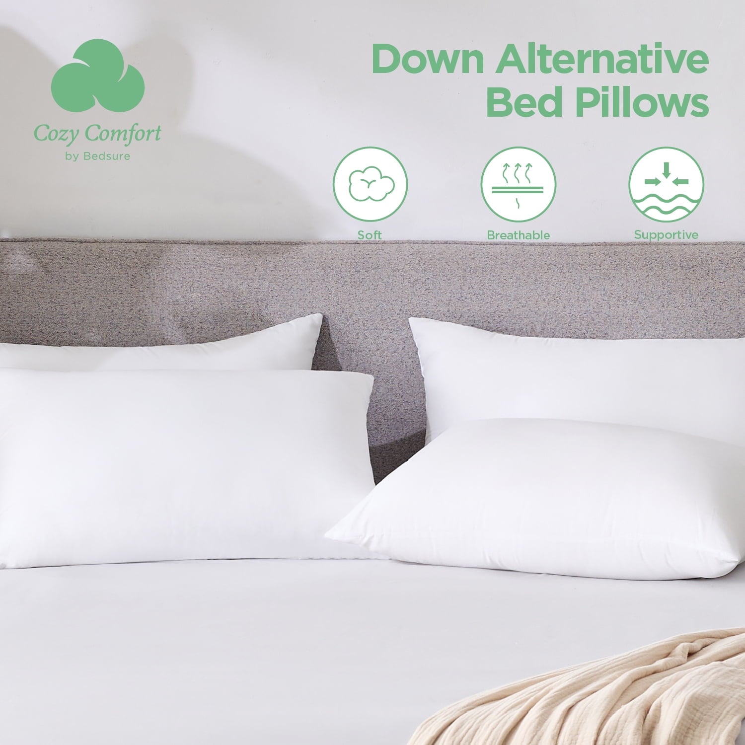 Cozy Comfort 4 Pack Medium Firm Pillows Standard Size for Sleeping, Down Alternative Pillow for Side and Back Sleeper