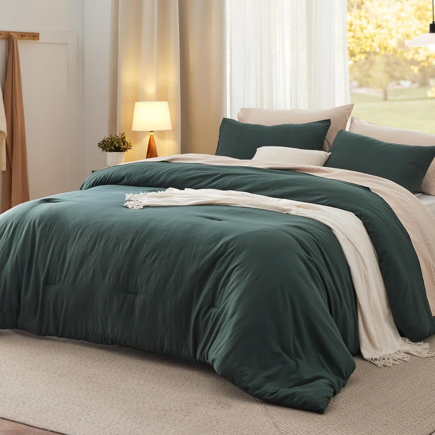 Cozy Comfort 3 Pieces Queen Comforter Bedding Set Mallard Green Comforter Set for All Seasons 1 Lightweight Prewashed Comforter and 2 Pillowcases Queen Mallard Green
