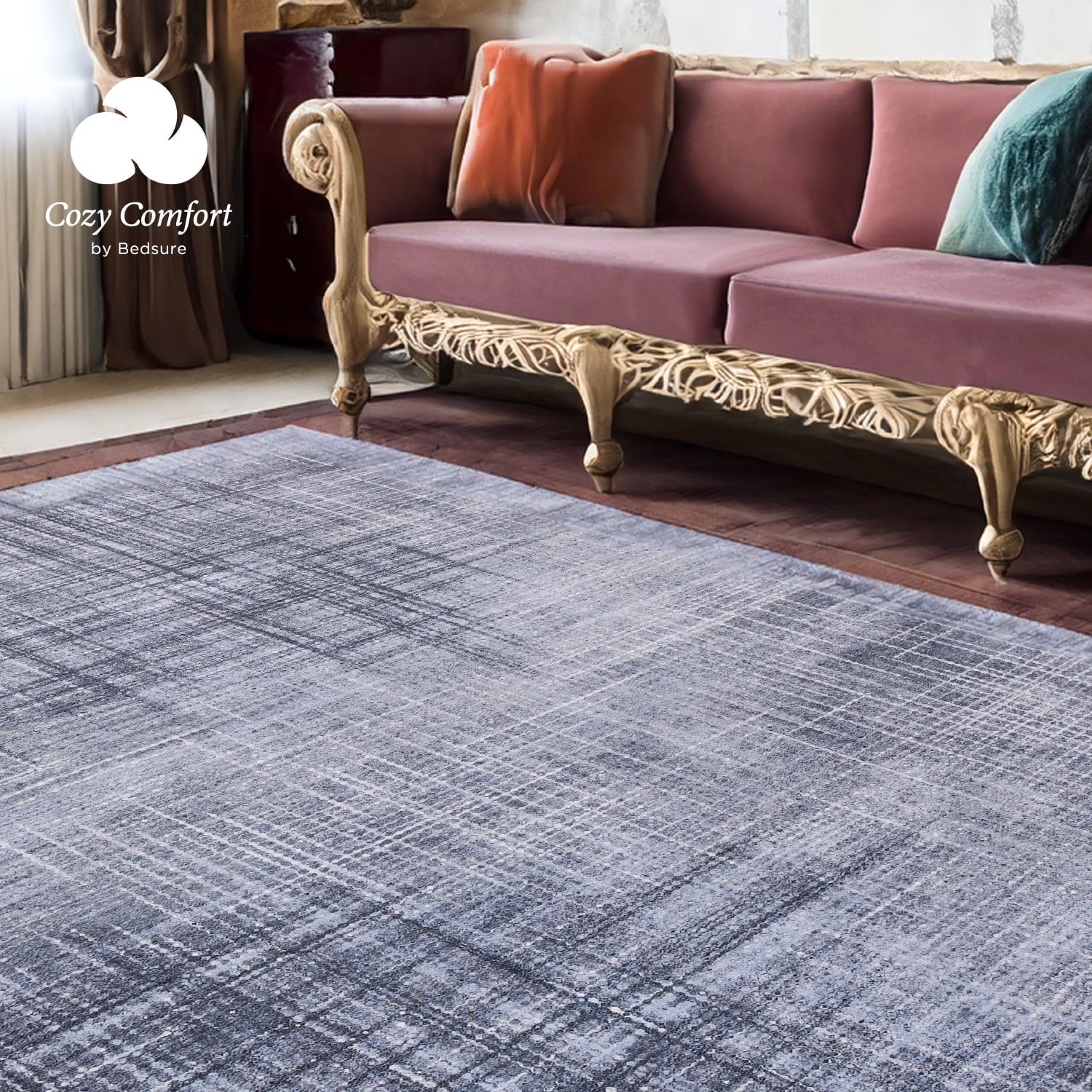 Cozy Comfort 5x7 Area Rugs for Living Room, Machine Washable Modern Style Rug, Non-Slip Backing, Non-Shedding, Low Pile Easy Care Throw Rugs for Bedroom Dining Room, Dark Grey