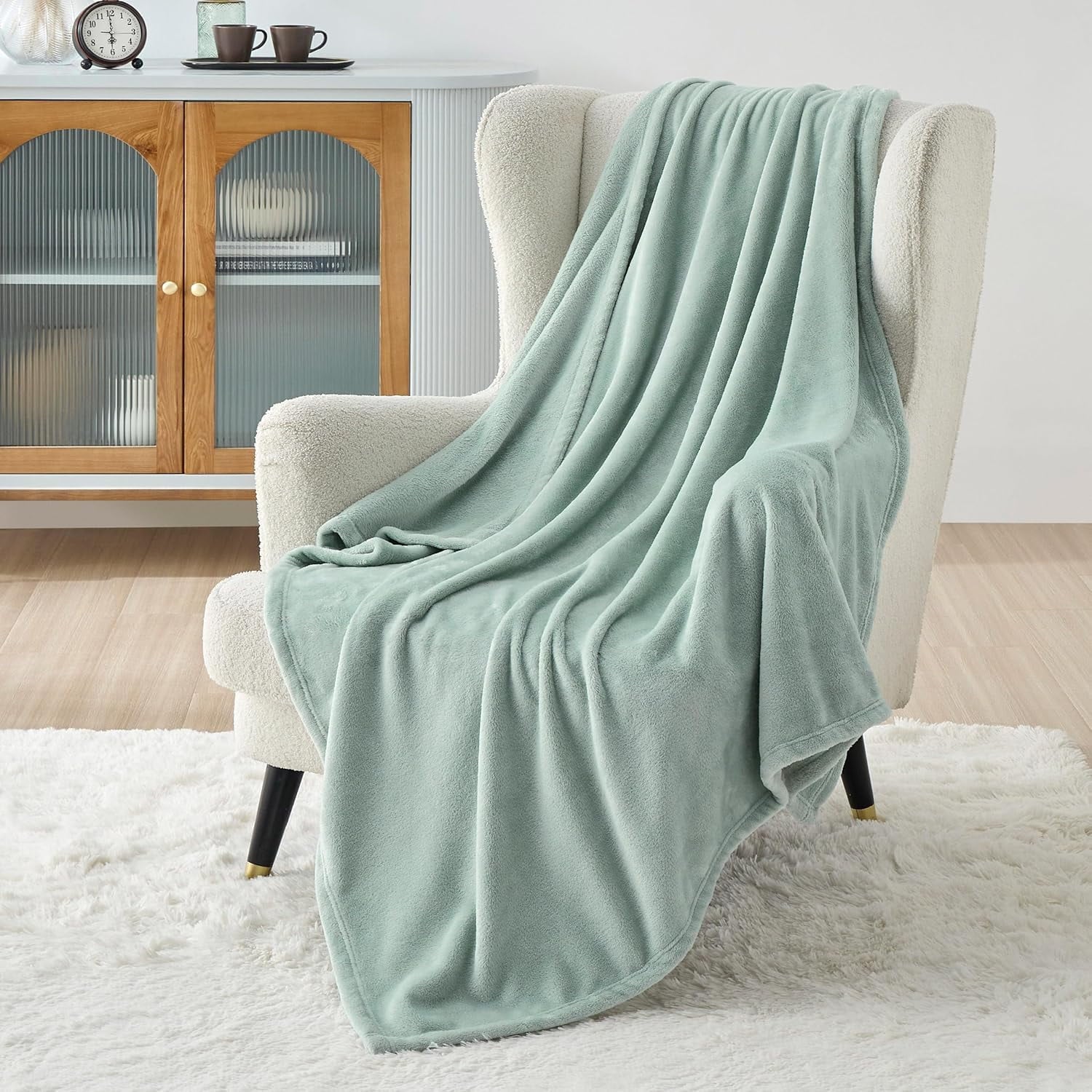 U by Bedsure Fleece Blankets Twin Size Sage Green - Lightweight Plush Fuzzy Cozy Soft, 60X80 Inches