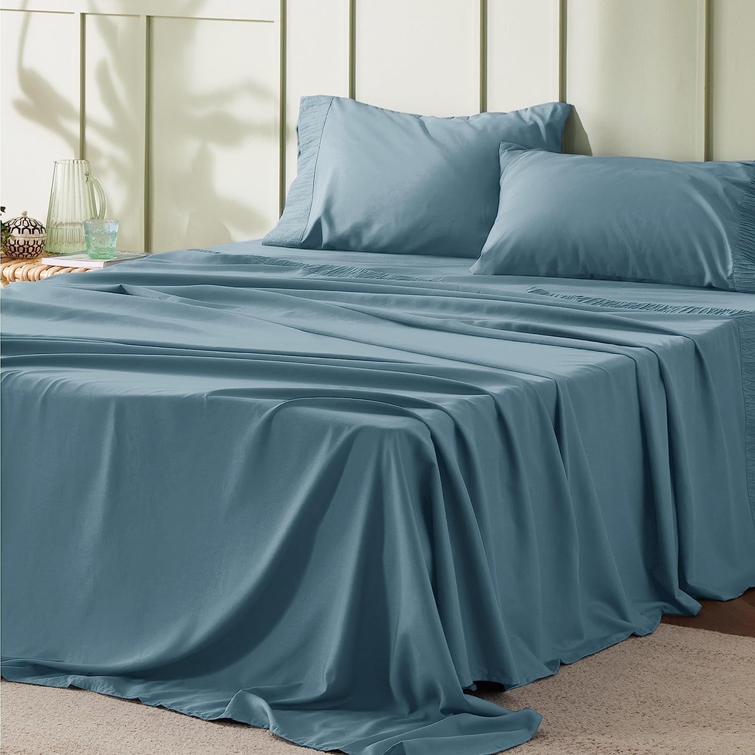 Cozy Comfort 4 Pieces Hotel Luxury Grey Blue Sheets Kingasy Care Polyester Microfiber material Cooling Bed Sheet Set