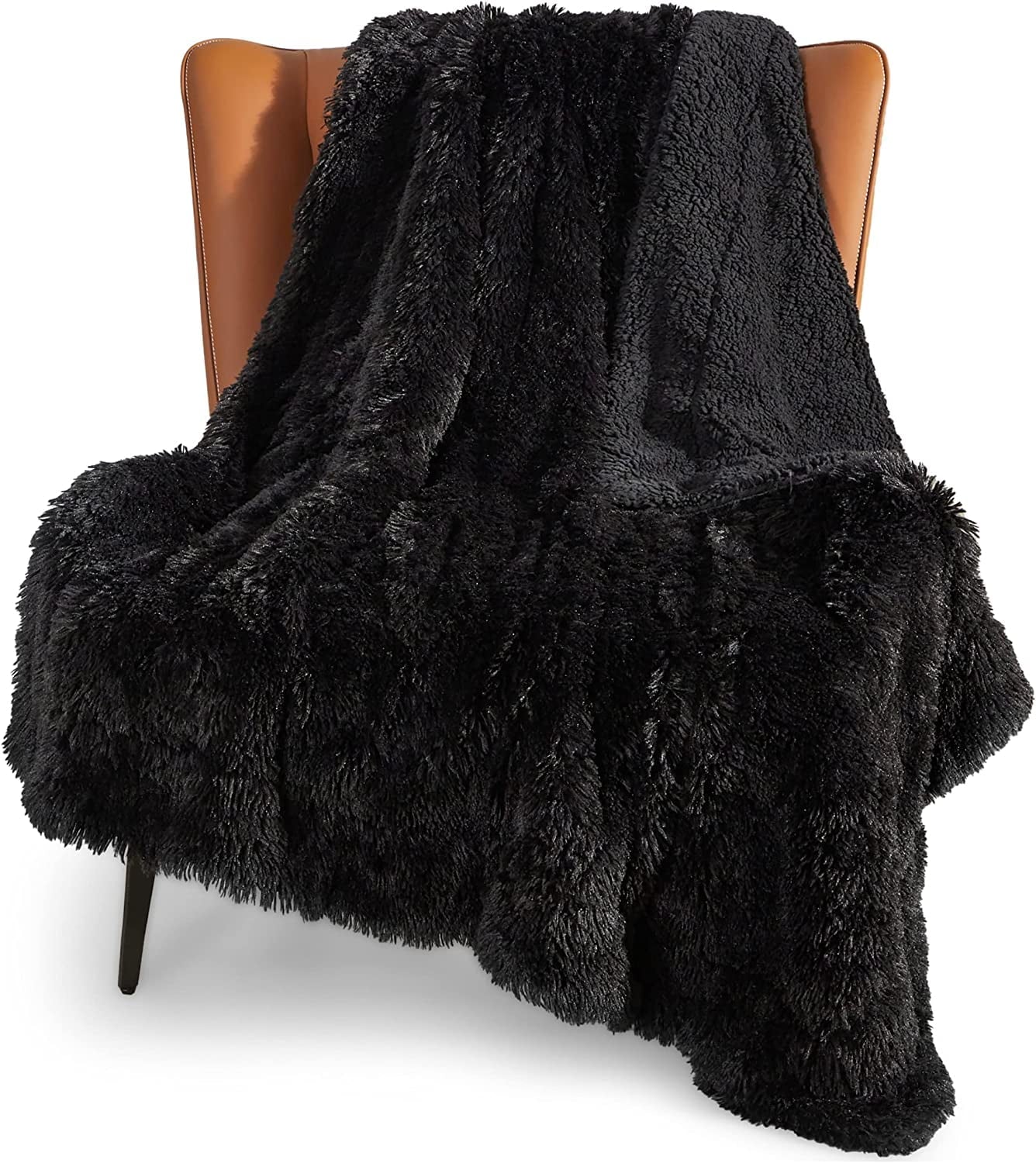 Cozy Comfort Faux Fur Fuzzy Black Throw Blanket Fluffy Blankets & Throws Shaggy Faux Fur Blanket, 50x60 Inches