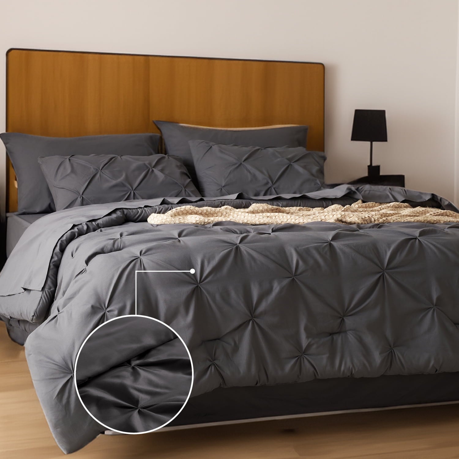 Cozy Comfort by Bedsure Dark Grey Full Comforter Sets - 7 Pieces Pintuck Bed in A Bag with Comforters, Sheets, Pillowcases & Shams