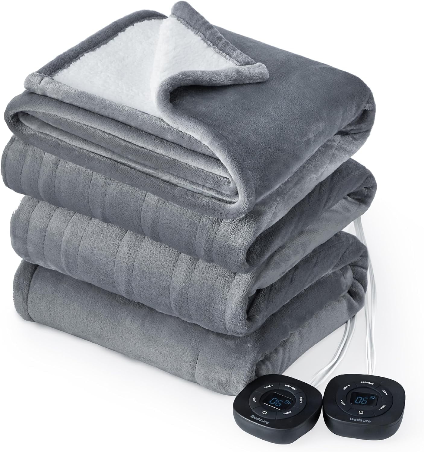Cozy Comfort Flannel Electric Blanket King - Flannel Heated Blanket with 10 Heat Settings, Heating Blanket with 10 Time Settings, 8 hrs Timer Auto Shut Off, and Dual Control (100x90 inches, Grey)