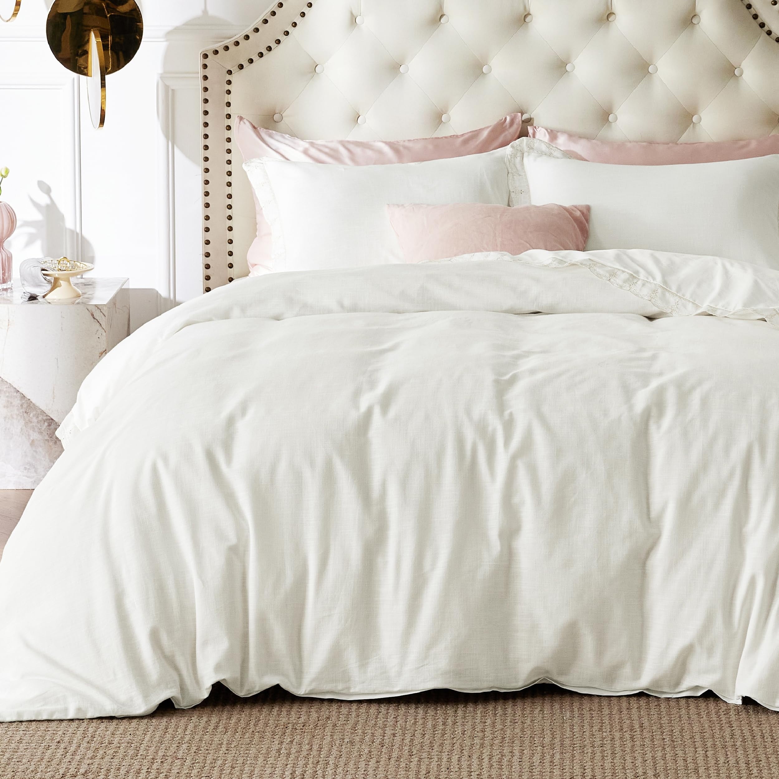 Cozy Comfort Cotton Duvet Cover Queen Size  Cute Lace Textured Duvet Cover Set Soft and Lightweight Gauze Comforter Cover Boho Bedding for All Seasons (White Queen 90 x90 )