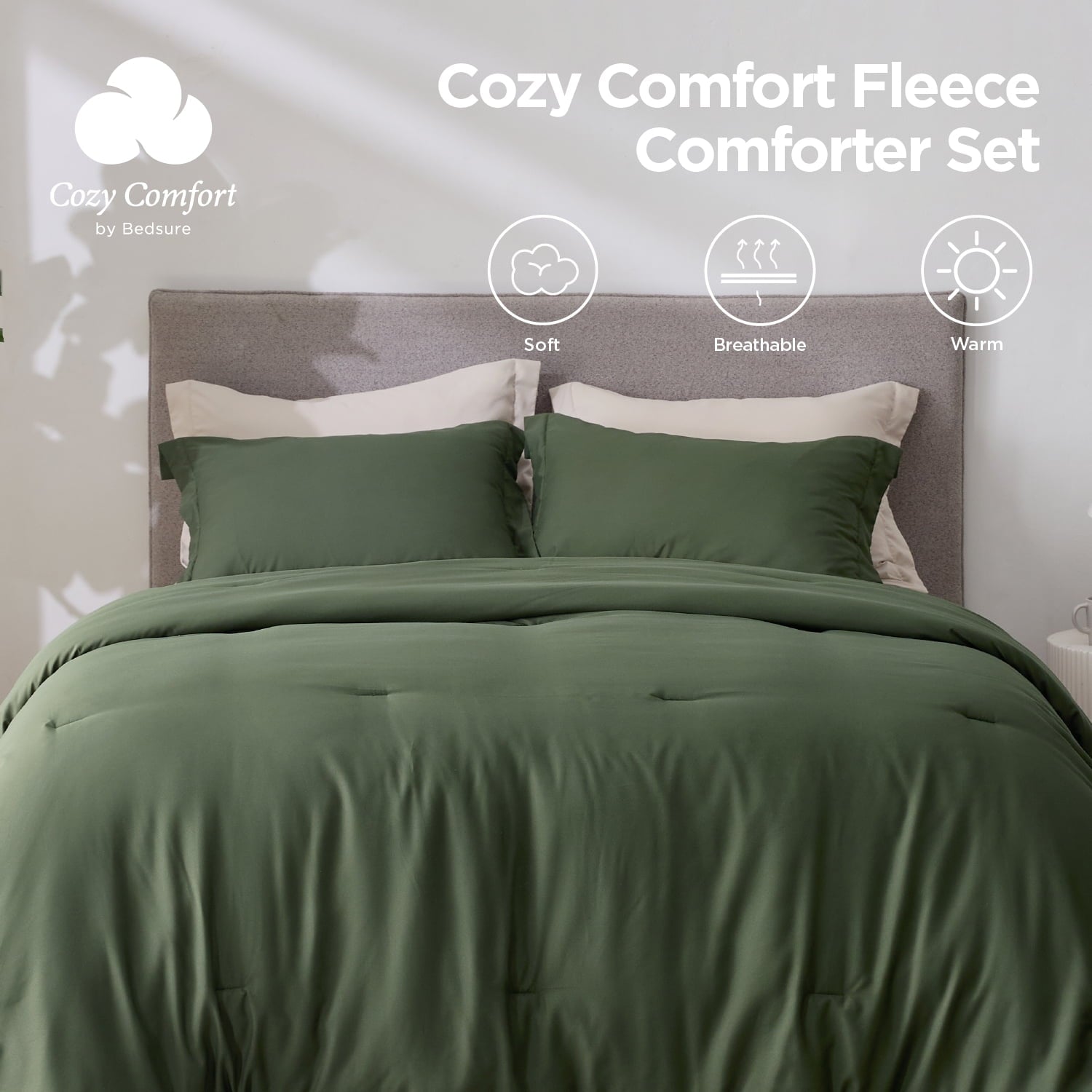 Cozy Comfort by Bedsure Green Comforter Set King, 3 Pieces Prewashed Bed Comforter for All Seasons, 1 Lightweight Comforter and 2 Pillowcases