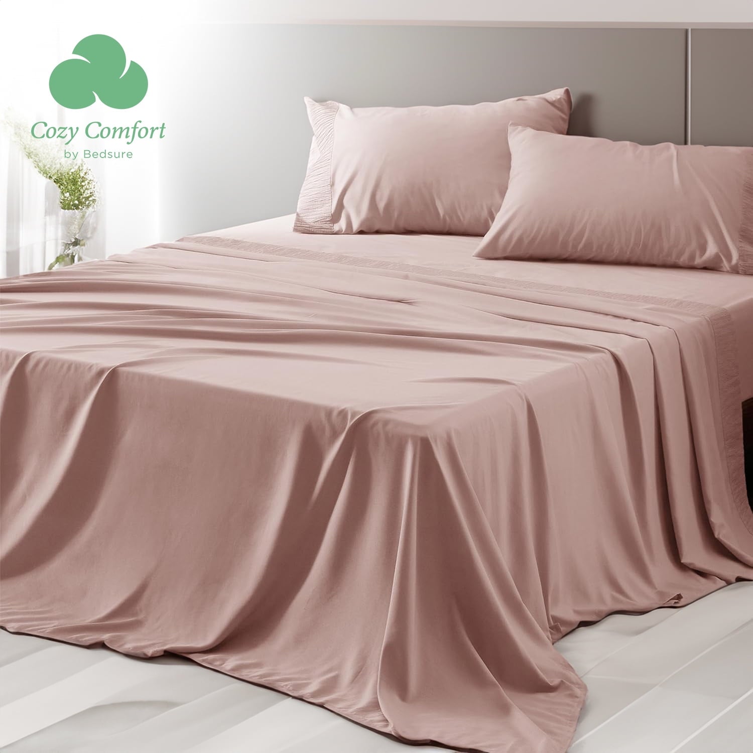 Cozy Comfort 4 Pieces Hotel Luxury Cameo Rose Sheets Queeneasy Care Polyester Microfiber Material Cooling Bed Sheet Set