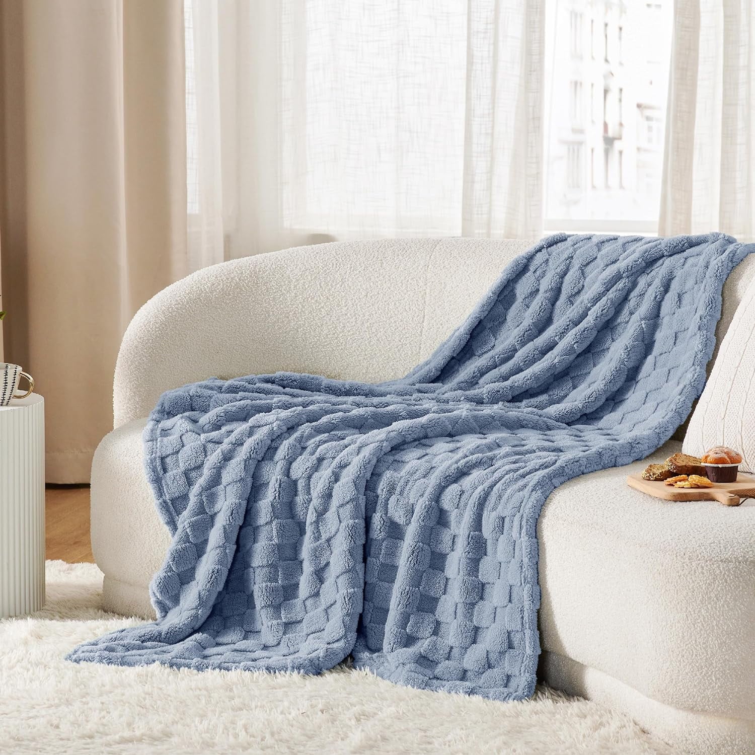 Cozy Comfort Blue Fleece Blanket for Couch - Super Soft Cozy Twin Blankets for Women,Girls, 60x80 Inches