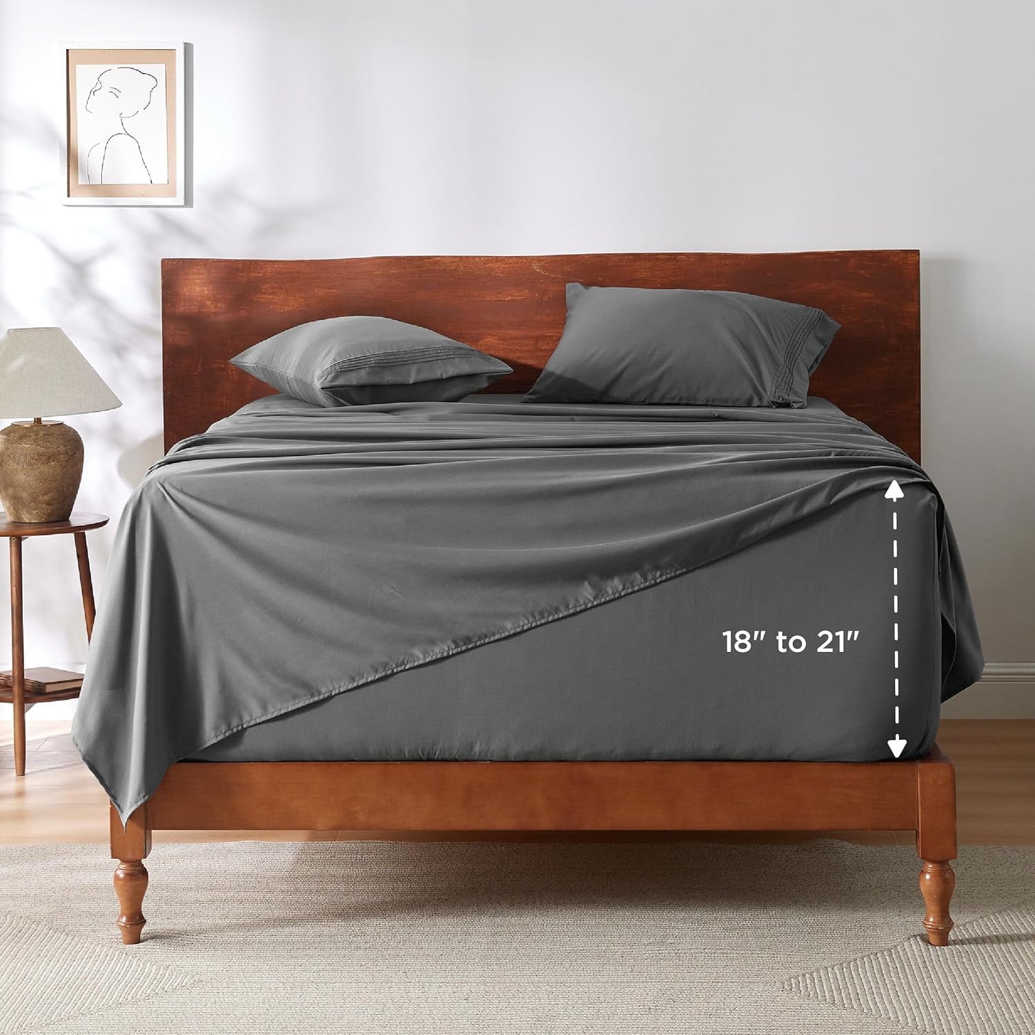 Cozy Comfort Deep Pocket King Sheets Set -4 Piece Air Mattress Sheets, Moisture Wicking Soft Cooling Bedding Sheets & Pillowcases, Grey